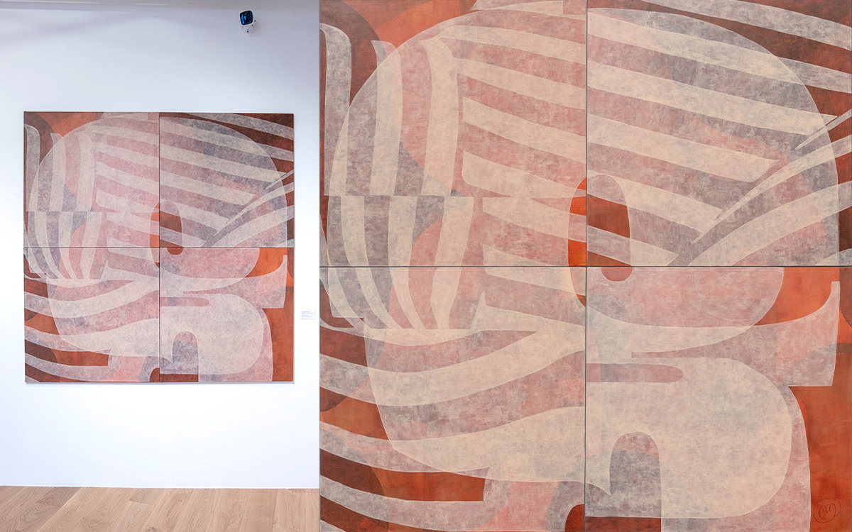 A painting from the Constellations series, typographic composition with stripes