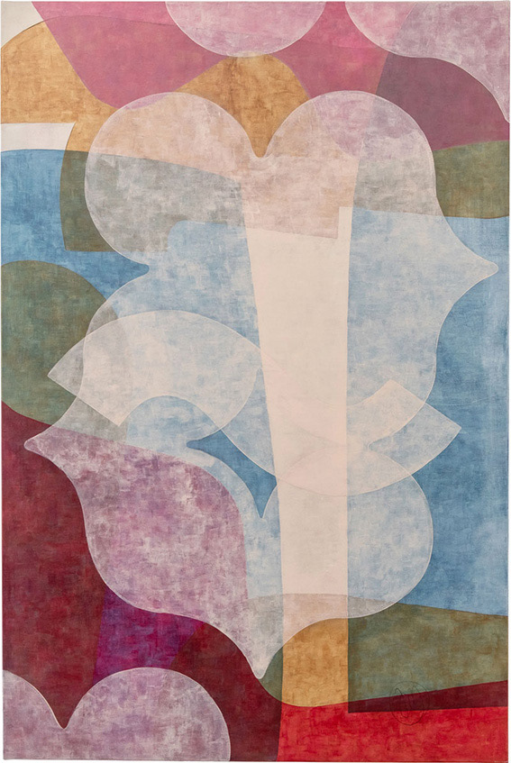 O Universo, abstract painting with geometric shapes inspired by Portuguese urban landscape, bright, strong colors.