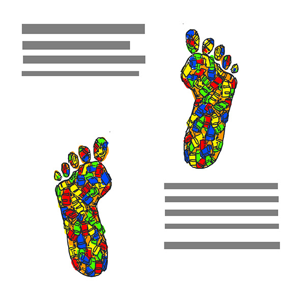 Plastic footprint, in the form of melted cars in a foot shape.