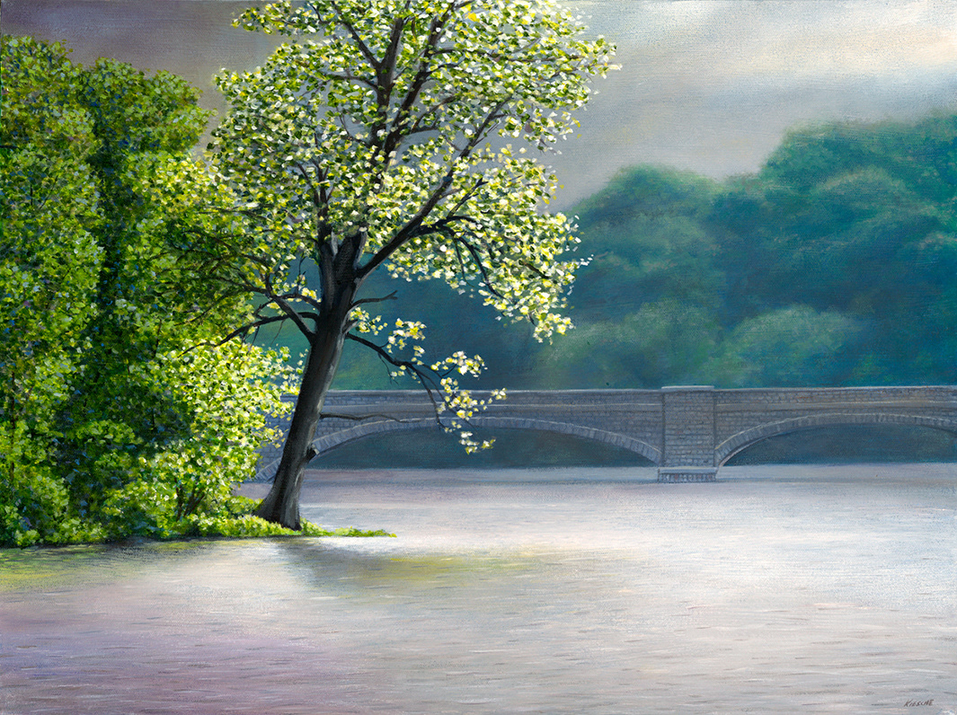 Bridge Over Carnegie Lake, 18"x24”, Oil on canvas. Original and reproductions available.