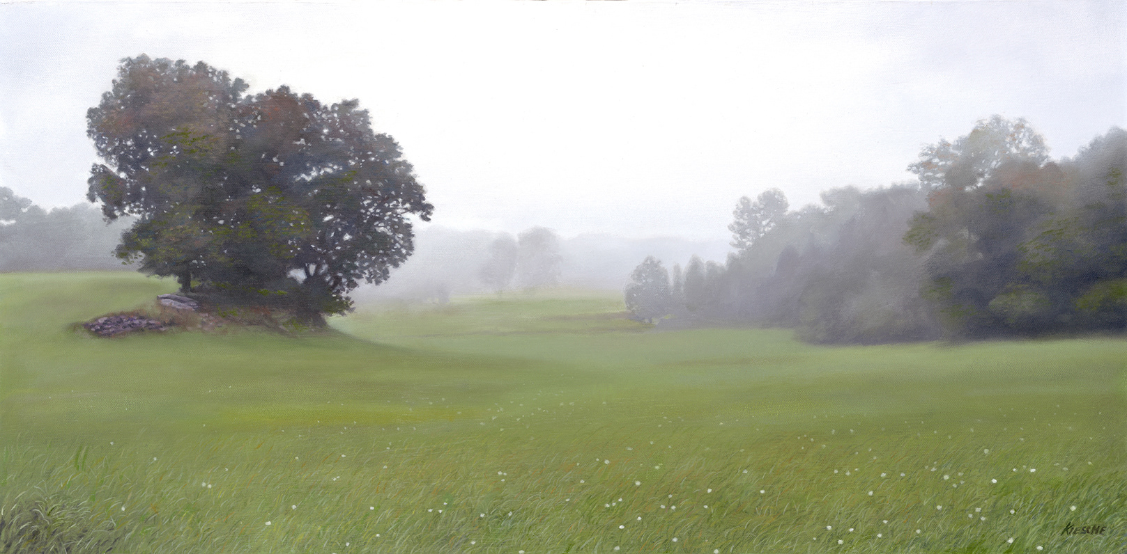 Blairstown Fog, 15"x30”, Oil on canvas. Original and reproductions available.