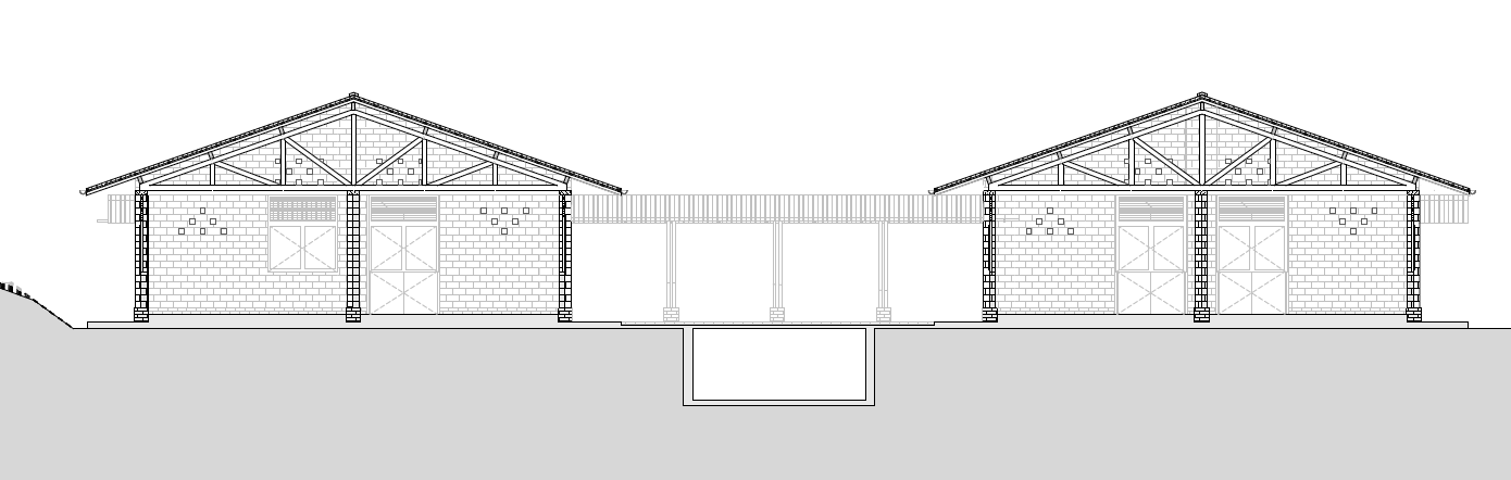 Corte da escola, no  retângulo central subterrâneo, a cisterna.