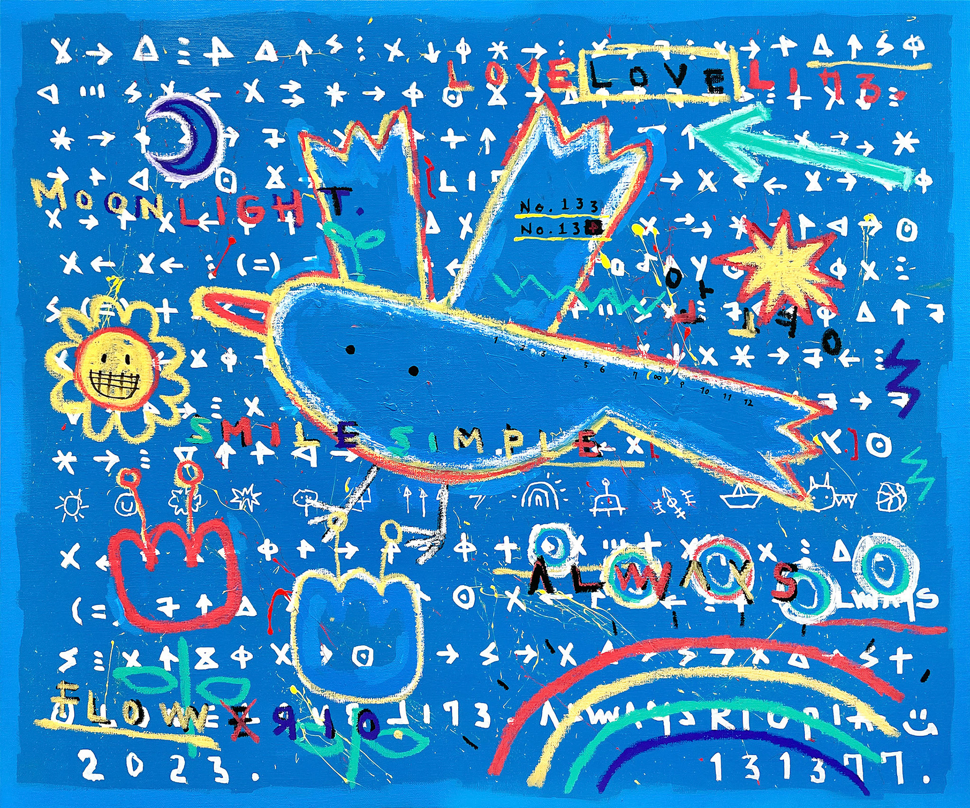 [THE BLUE BIRD] 60.6 x 72.7 cm (20F) Acrylic, oil paint-stick, oil marker on canvas 2023