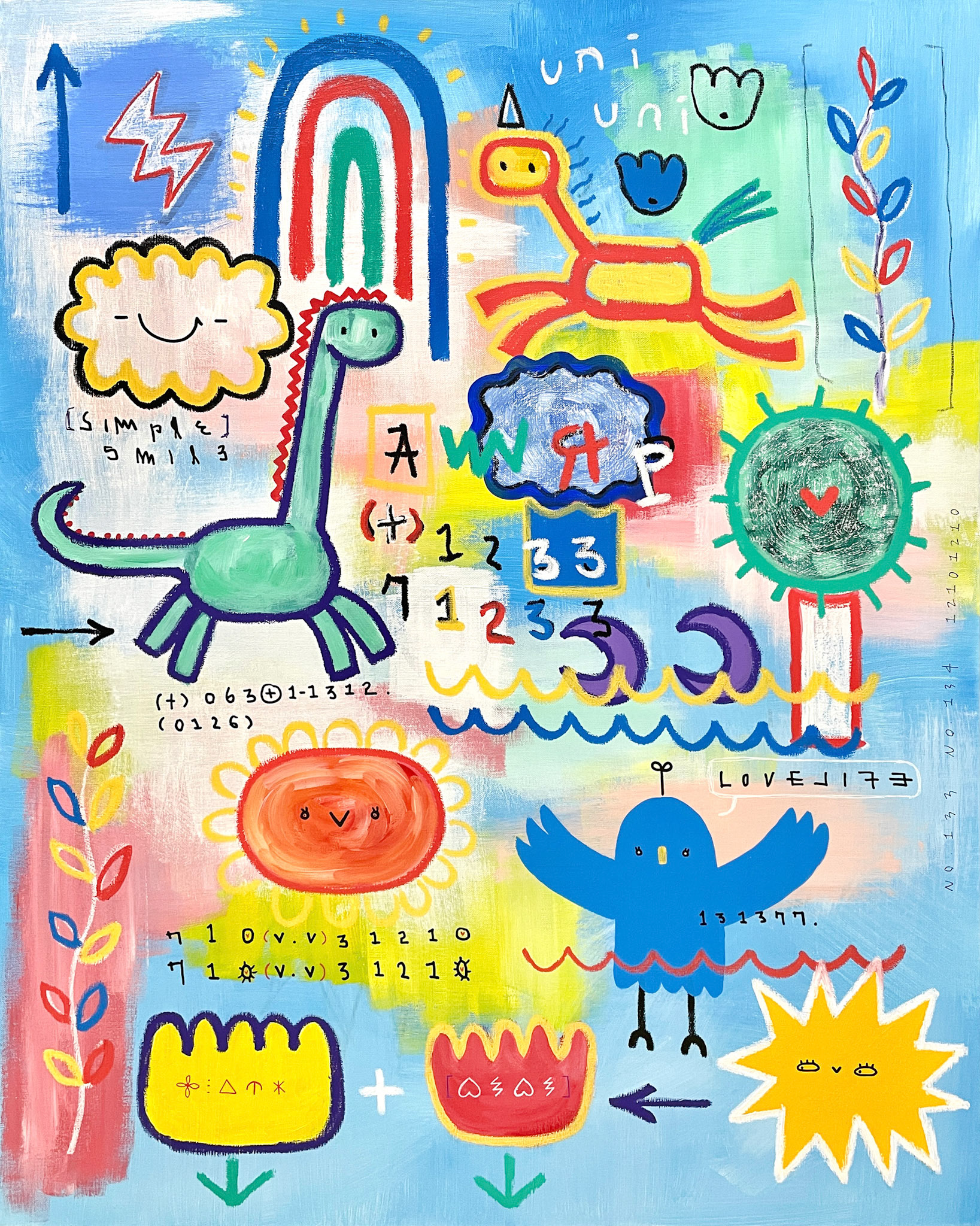 [모두함께] 90.9 x 72.7 cm (30F) Acrylic, oil paint-stick, acrylic marker on canvas 2022