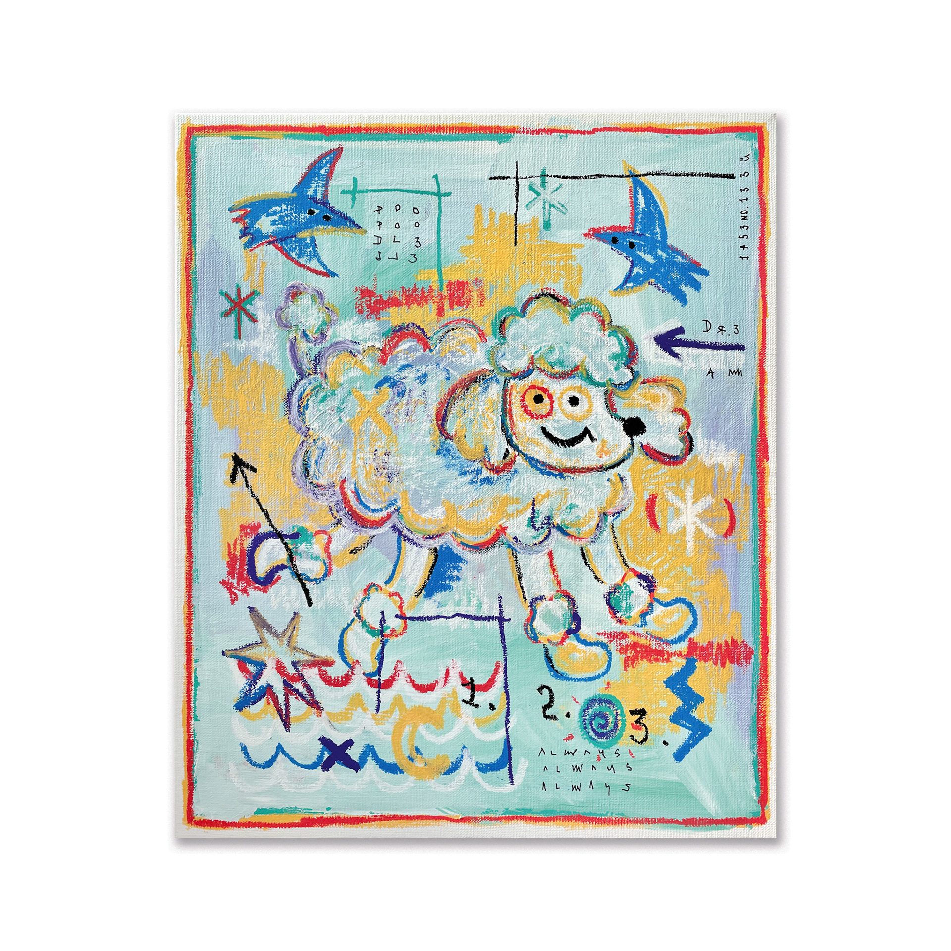 [Poodle Poodle] 45.5 x 37.9 cm (8F) Acrylic, oil paint-stick, acrylic marker on canvas 2022