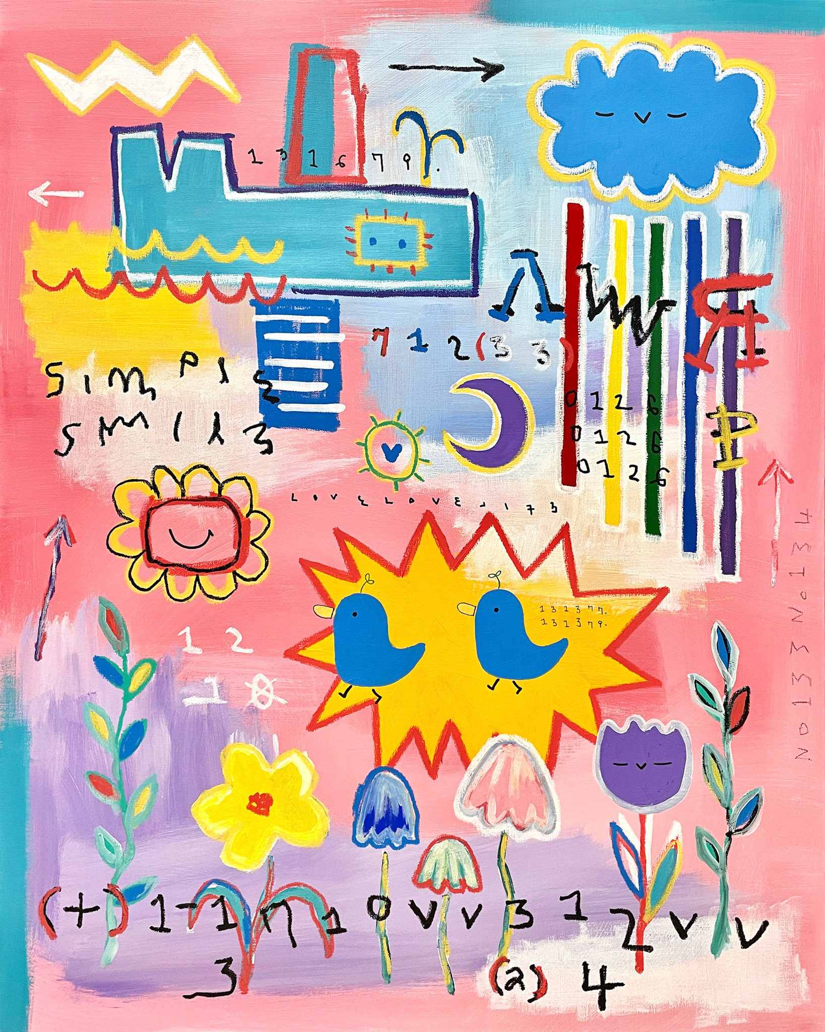 [꽃길을걷다] 90.9 x 72.7 cm (30F) Acrylic, oil paint-stick, acrylic marker, wax pastel on canvas 2022