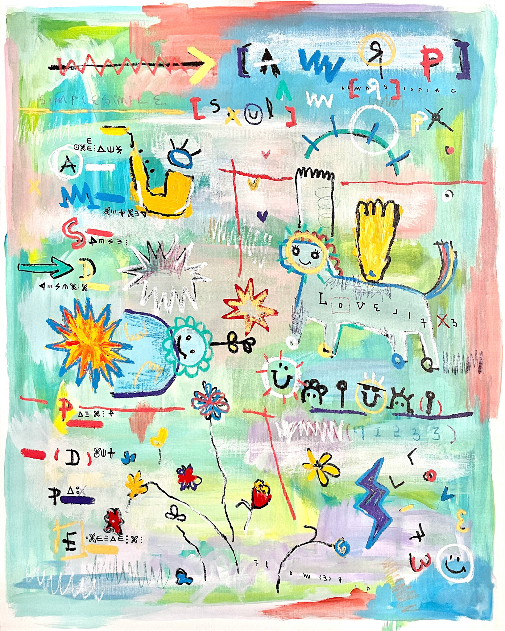 [AWRP SOUL] 90.9 x 72.7 cm (30F) Acrylic, oil paint-stick, acrylic marker, wax pastel on canvas 2022