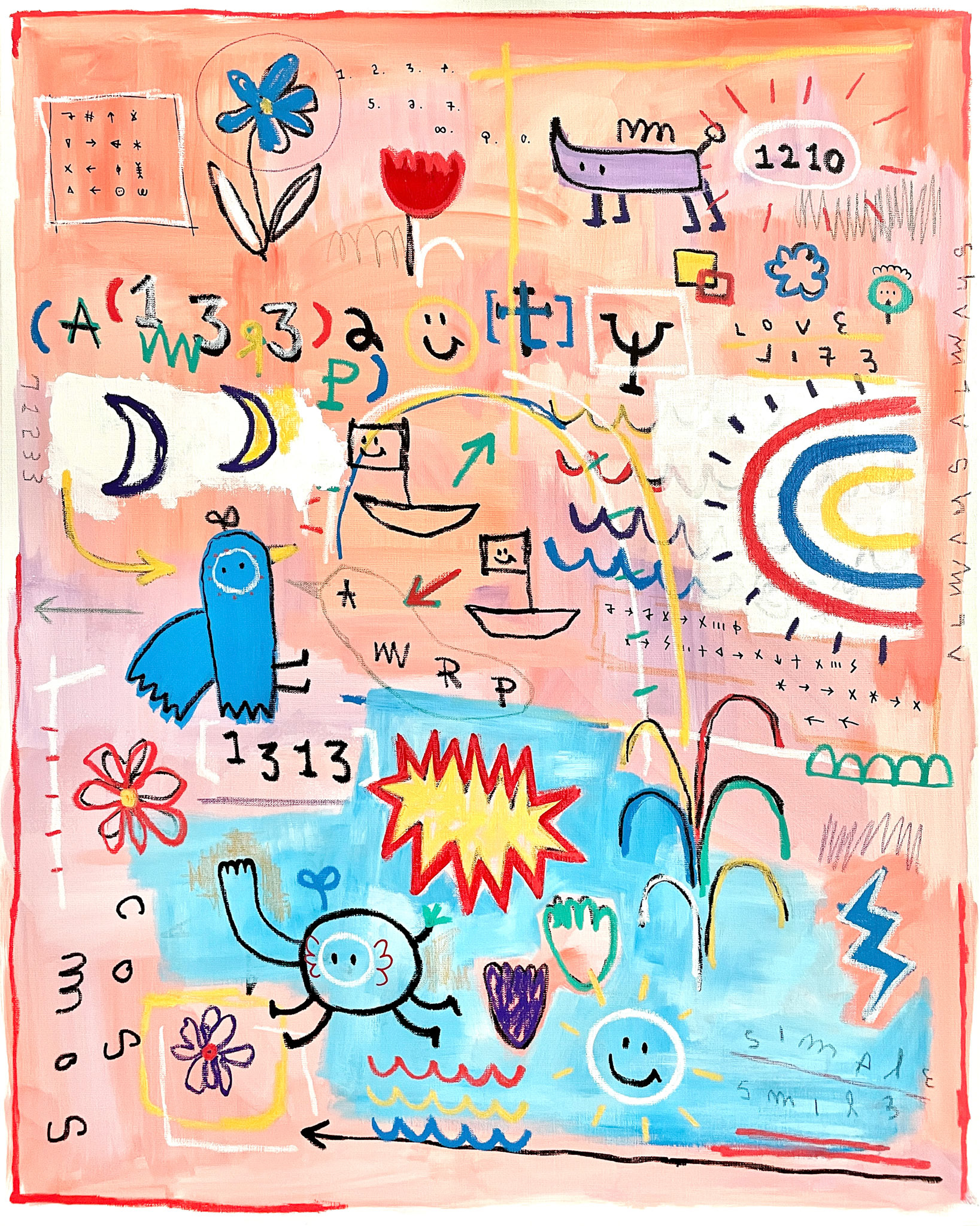 [133AUTY] 90.9 x 72.7 cm (30F) Acrylic, oil paint-stick, acrylic marker, wax pastel on canvas 2022