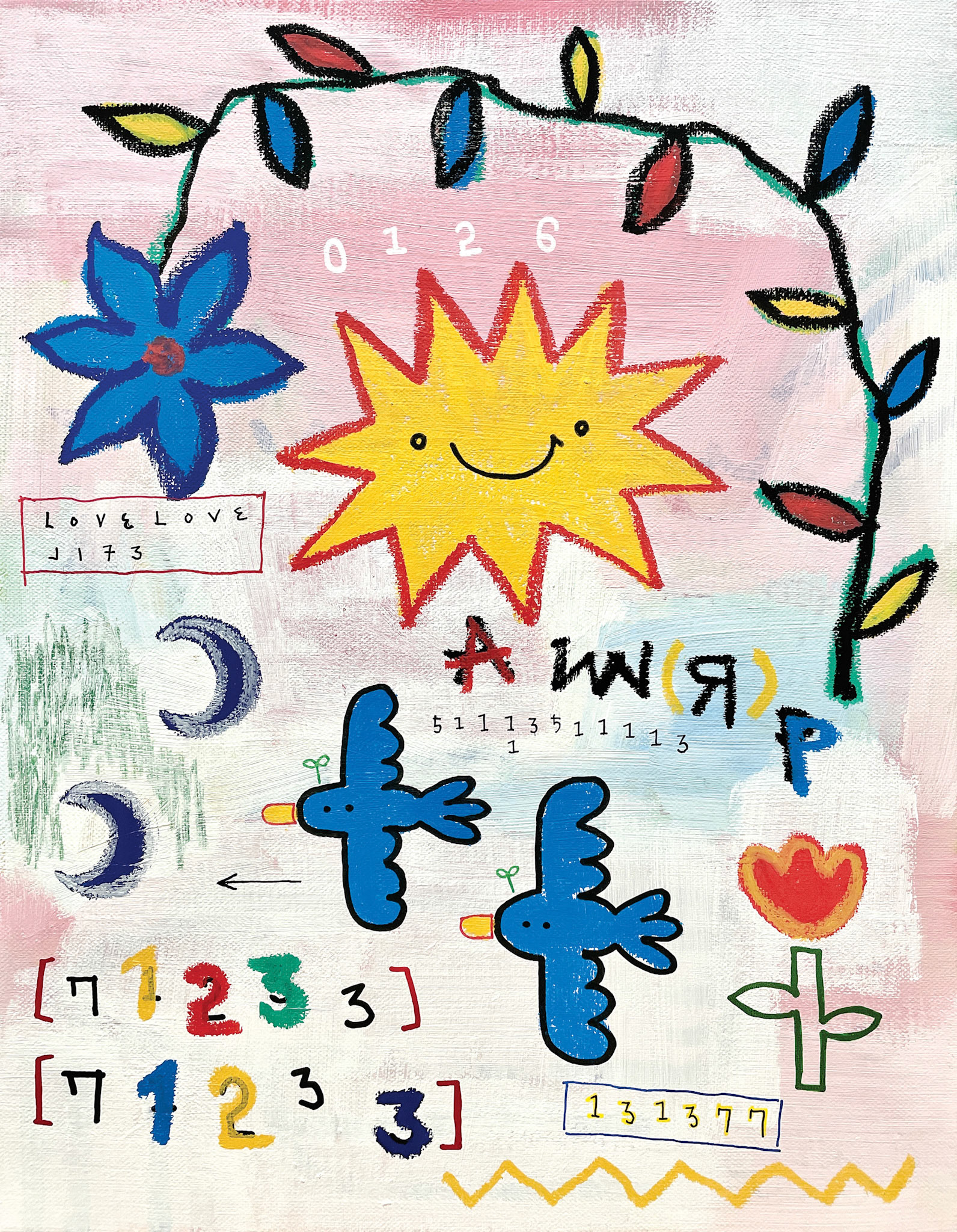 [여름방학2022-8] 40.9 x 31.8 cm (6F) Acrylic, oil paint-stick, acrylic marker, wax pastel on canvas 2022