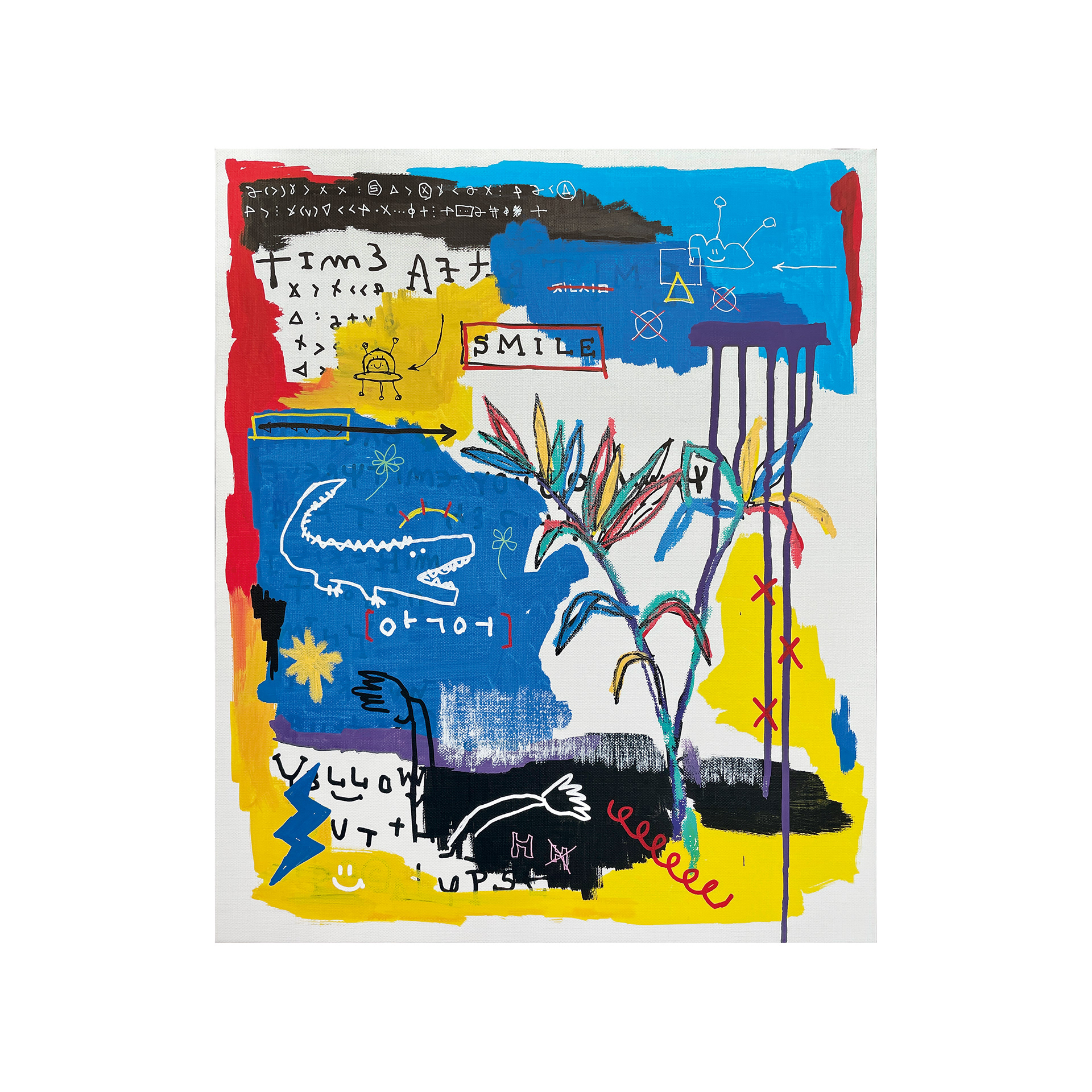 파랑파랑악어 — Acrylic, Oil and Paint on canvas. 37.9 x 45.5 cm. 2021.