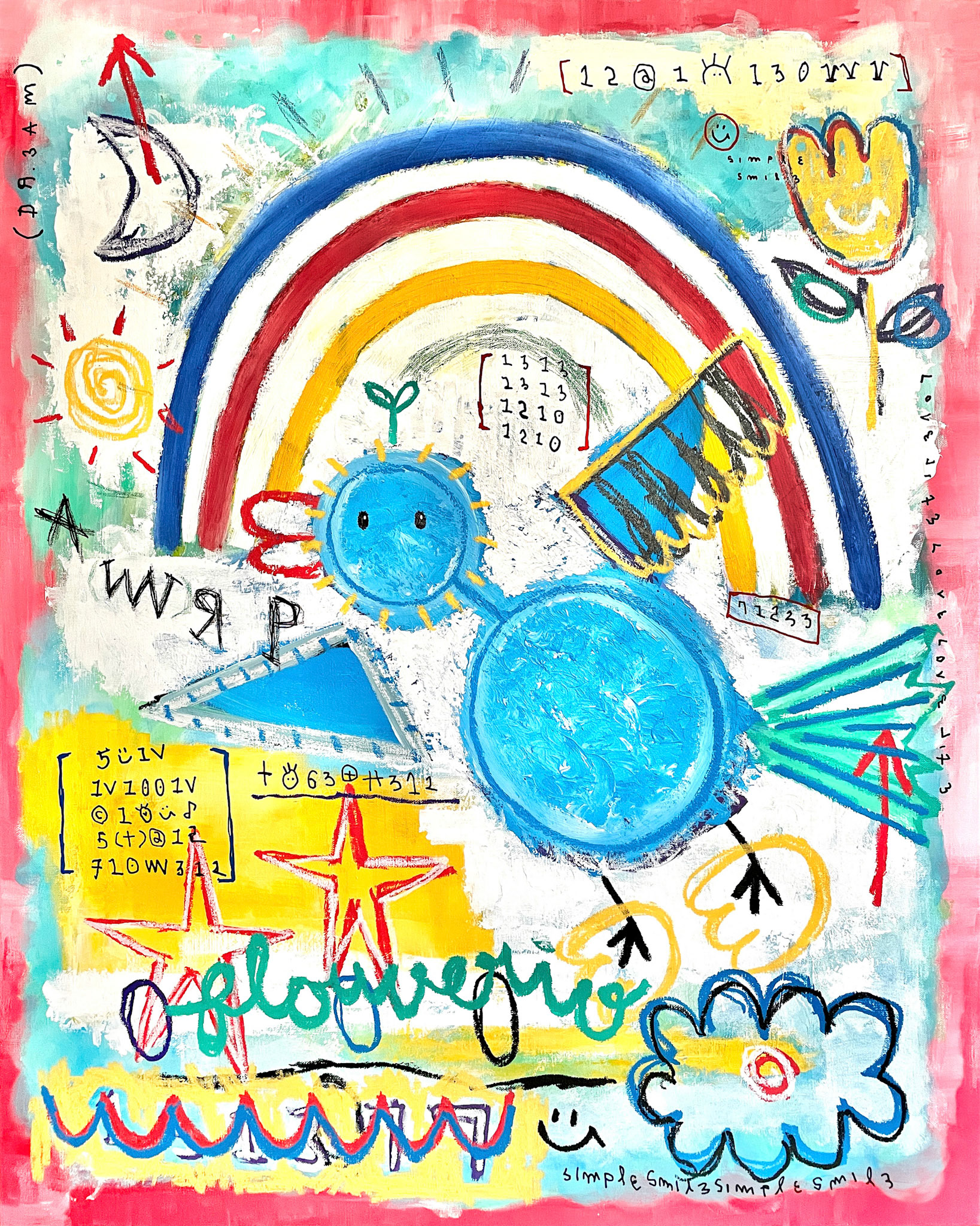 [무지개 피었다] 90.9 x 72.7 cm (30F) Acrylic, oil paint-stick, acrylic marker, wax pastel on canvas 2022