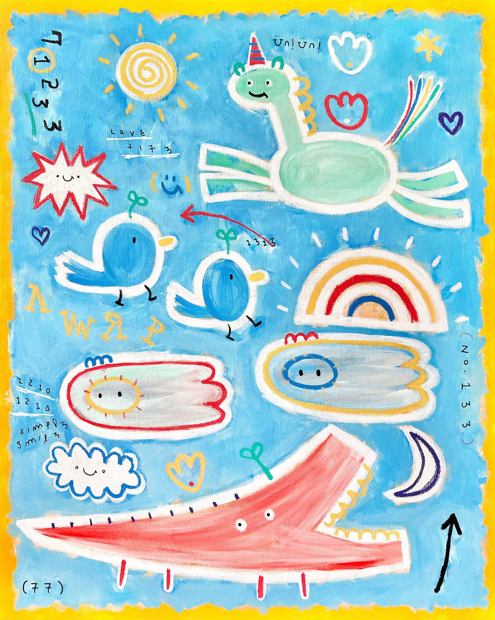 [여름소풍] 90.9 x 72.7 cm (30F) Acrylic, oil paint-stick, acrylic marker, wax pastel on canvas 2022