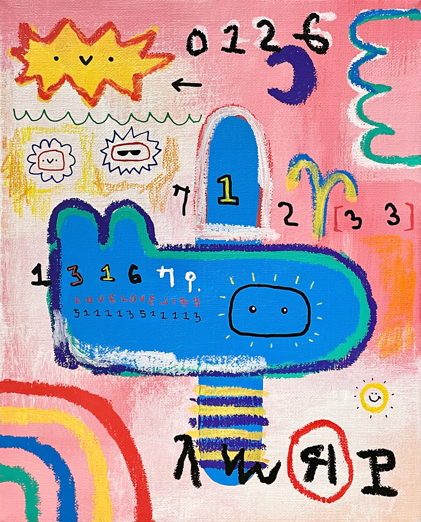 [파랑고래 202208-2] 27.3 x 22.0 cm (3F) Acrylic, oil paint-stick, acrylic marker on canvas 2022