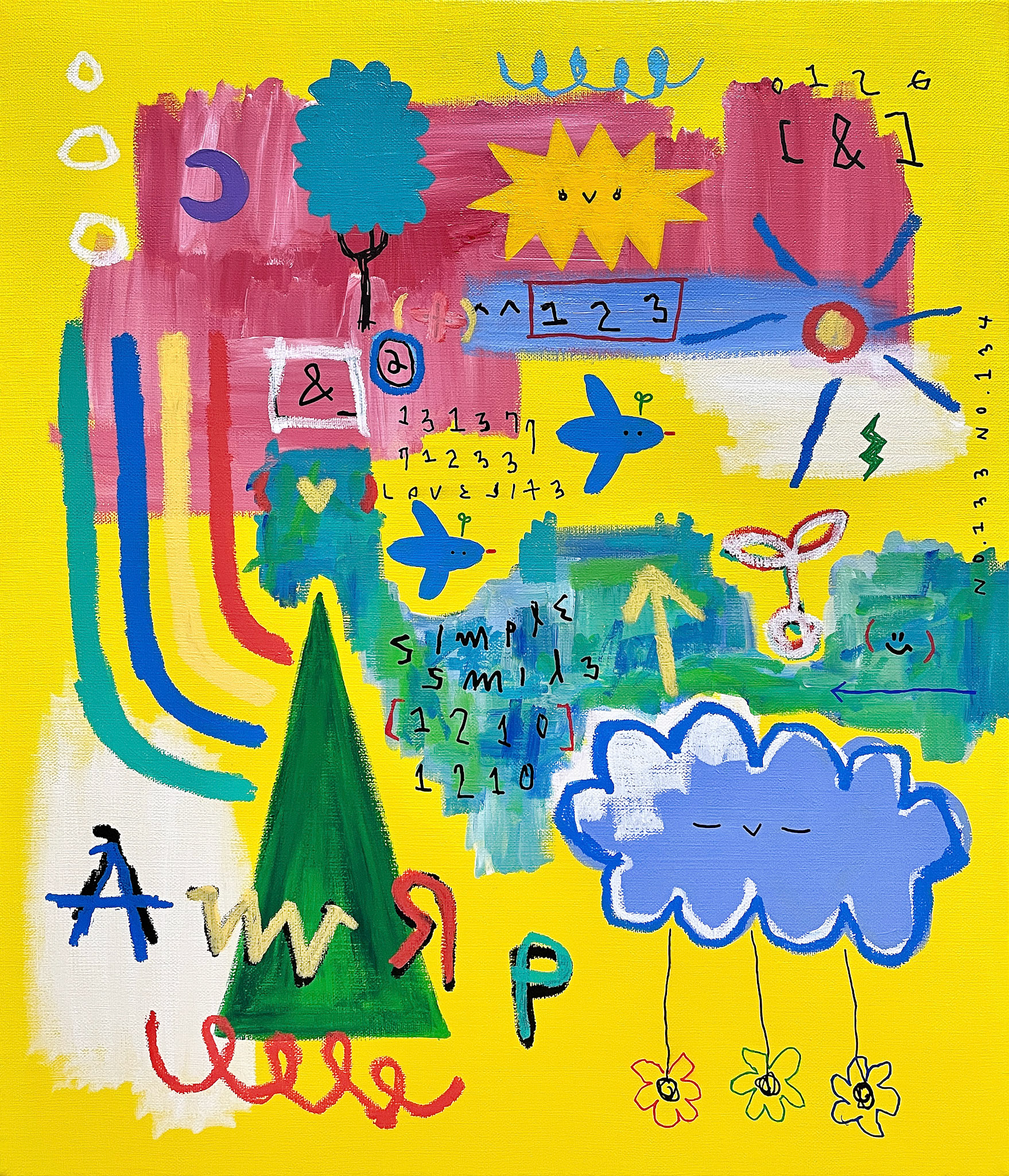 [꽃비가 내린다] 53.0 x 45.5 cm (10F) Acrylic, oil paint-stick, acrylic marker on canvas 2022