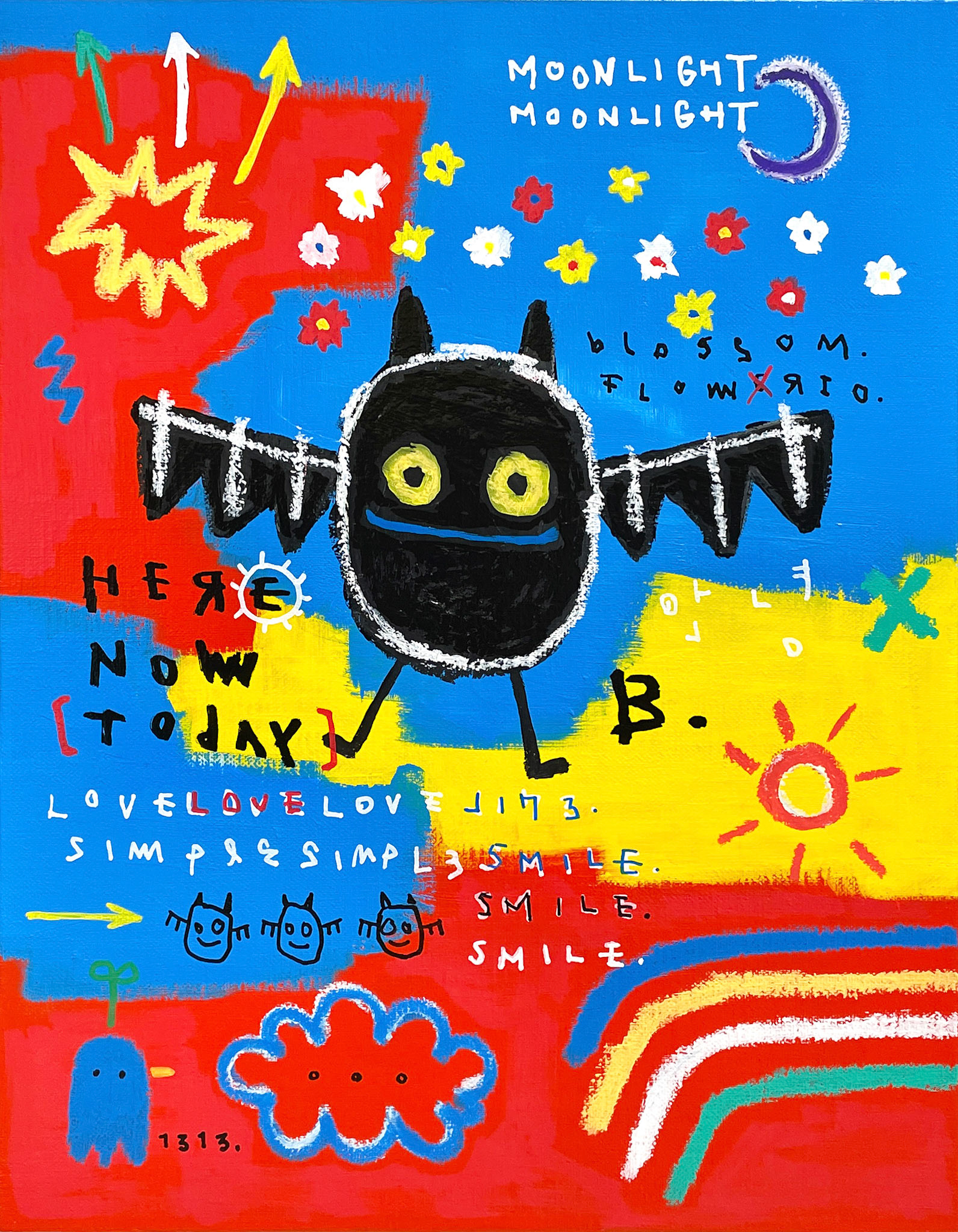 [HELLO B.] 40.9 x 31.8 (6F) Acrylic, oil paint-stick, oil marker on canvas 2023