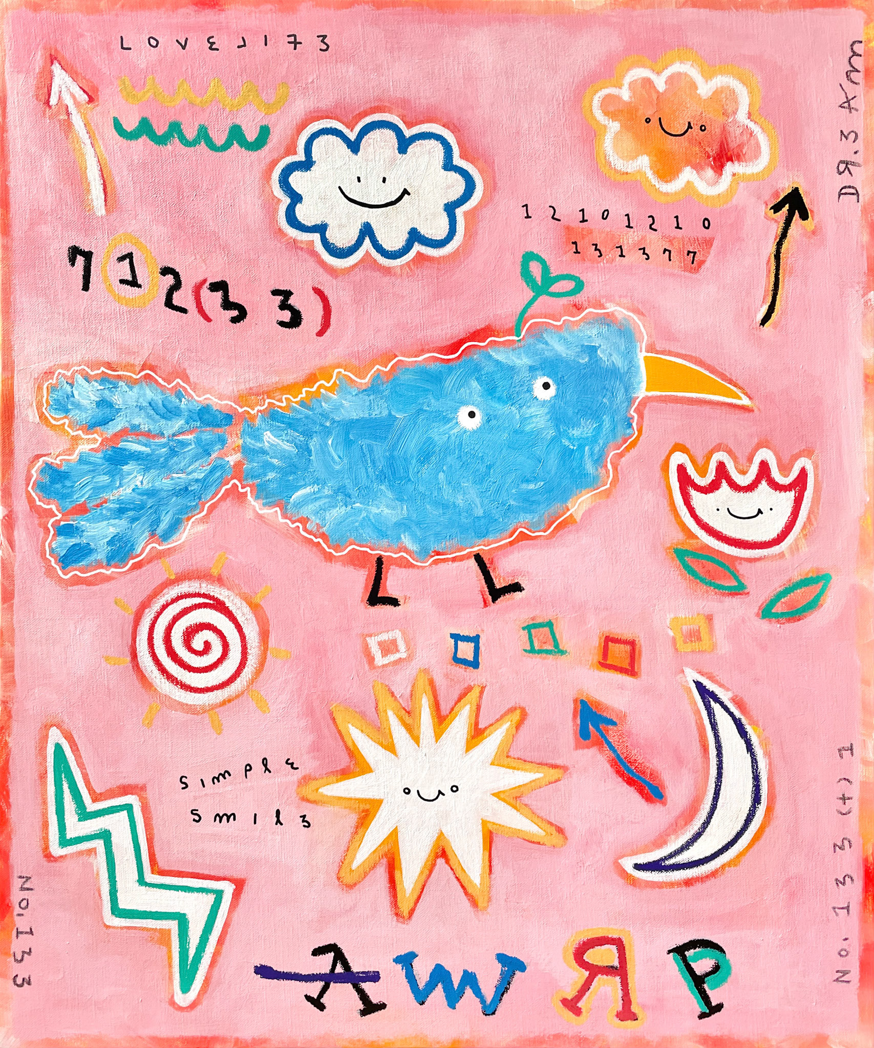 [파랑까그매] 72.7 x 60.6 cm (20F) Acrylic, oil paint-stick, acrylic marker, wax pastel on canvas 2022
