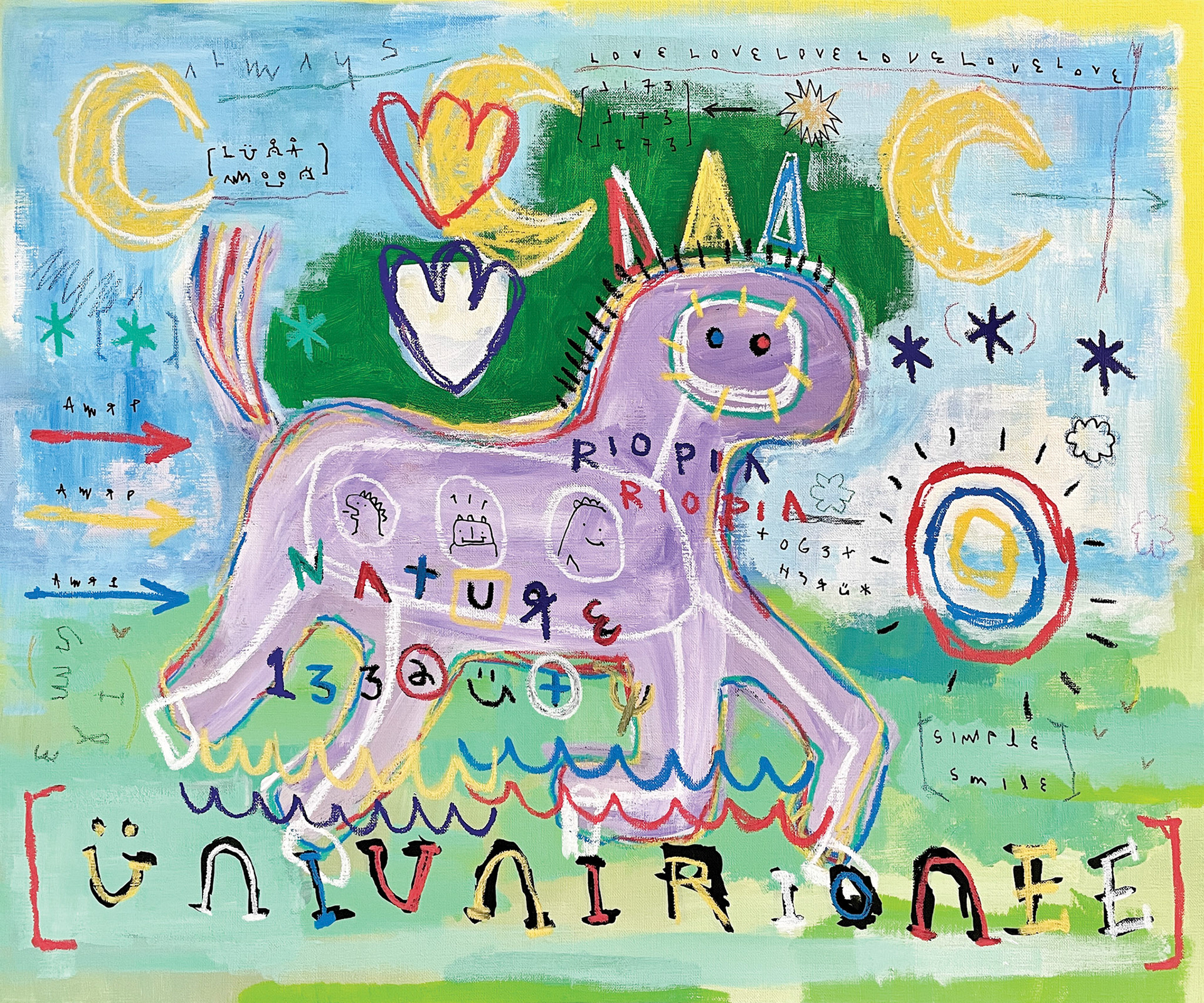 [UNIUNIRIONEE] 60.6 x 72.7 cm (20F) Acrylic, oil paint-stick, acrylic marker, wax pastel on canvas 2022