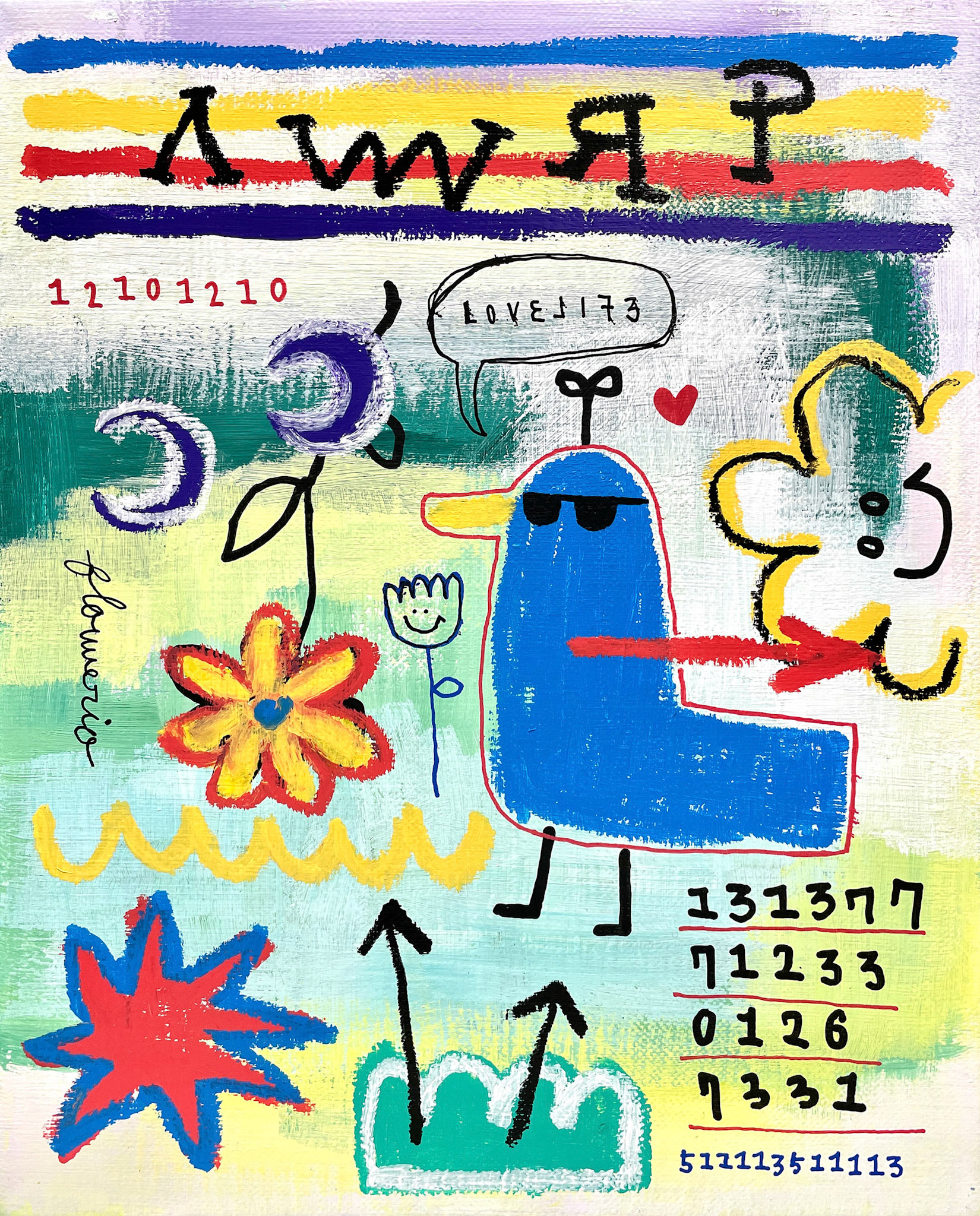 [여름엔 역시-3] 27.3 x 22.0 cm (3F) Acrylic, oil paint-stick, acrylic marker on canvas 2022