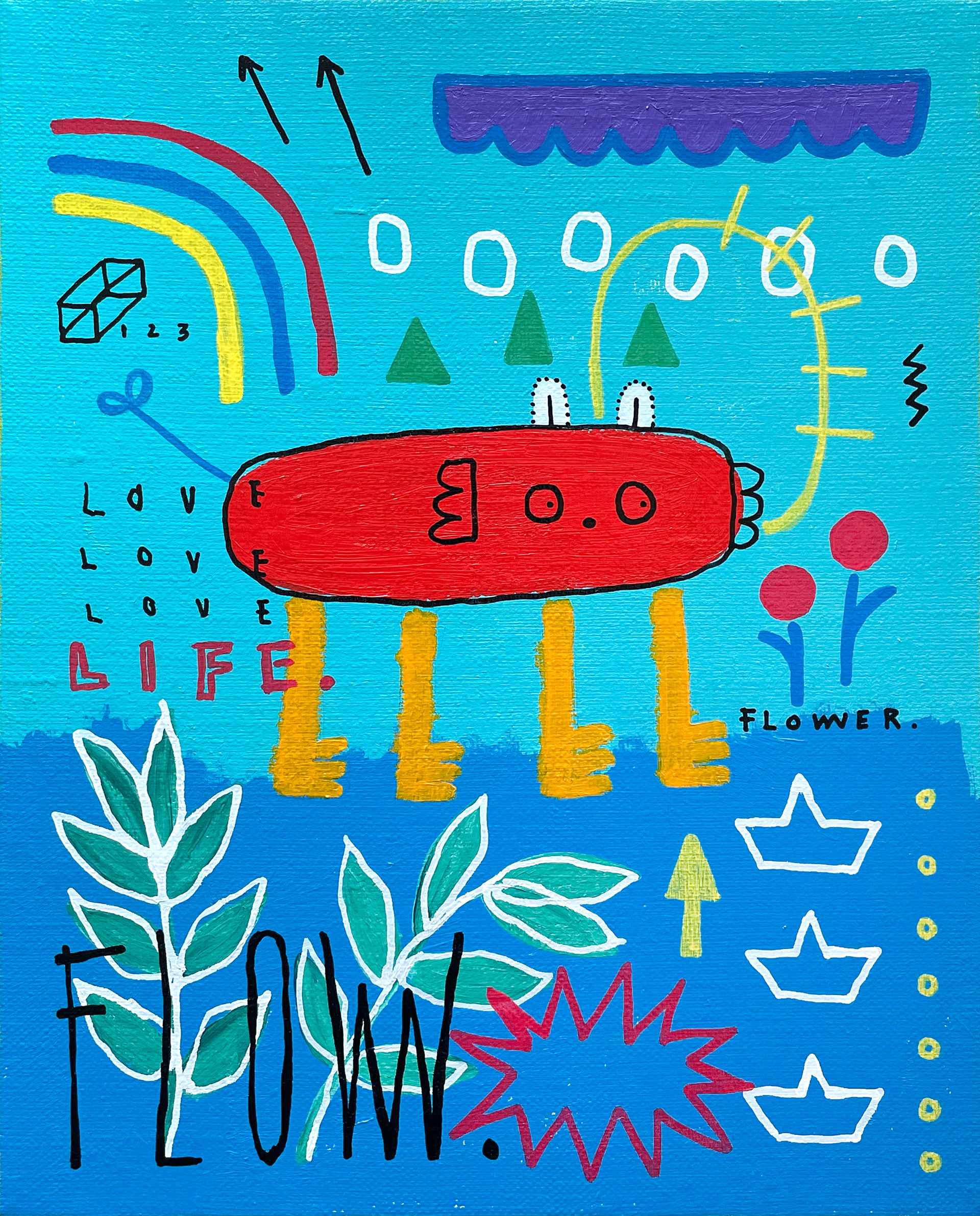 [RED PET] 27.3 x 22 cm (3F) Acrylic, oil paint-stick, oil marker on canvas 2023