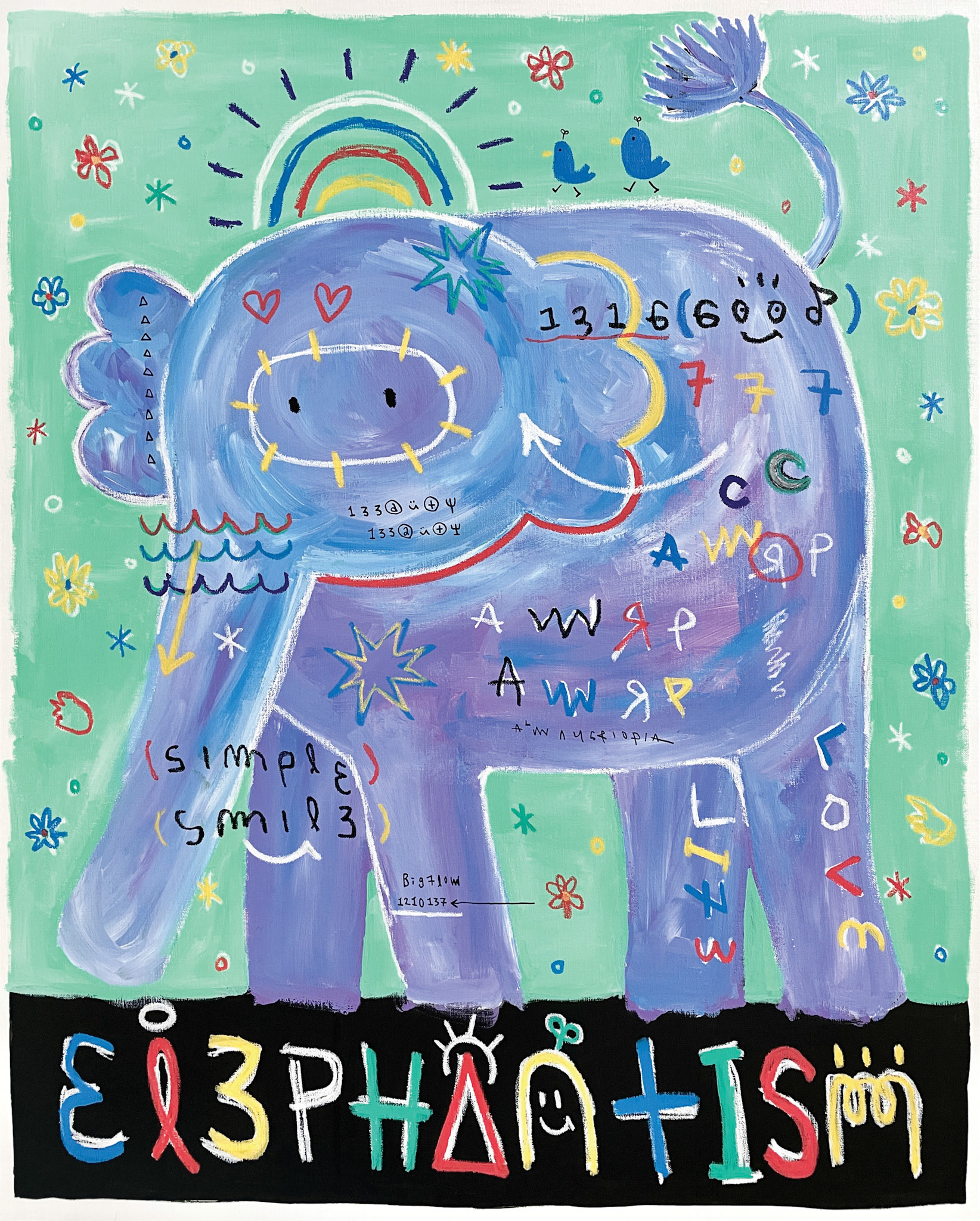 [Elephantism] 100 x 80.3 cm (40F) Acrylic, oil paint-stick, acrylic marker on canvas 2022
