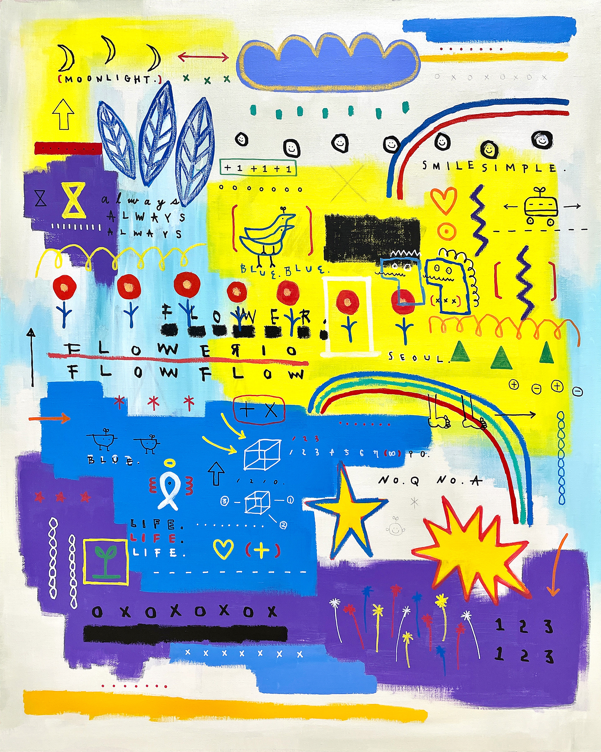 [No.Q No.A] 90.9 x 72.7 cm (30F) Acrylic, oil paint-stick, oil marker, pencil on canvas 2023