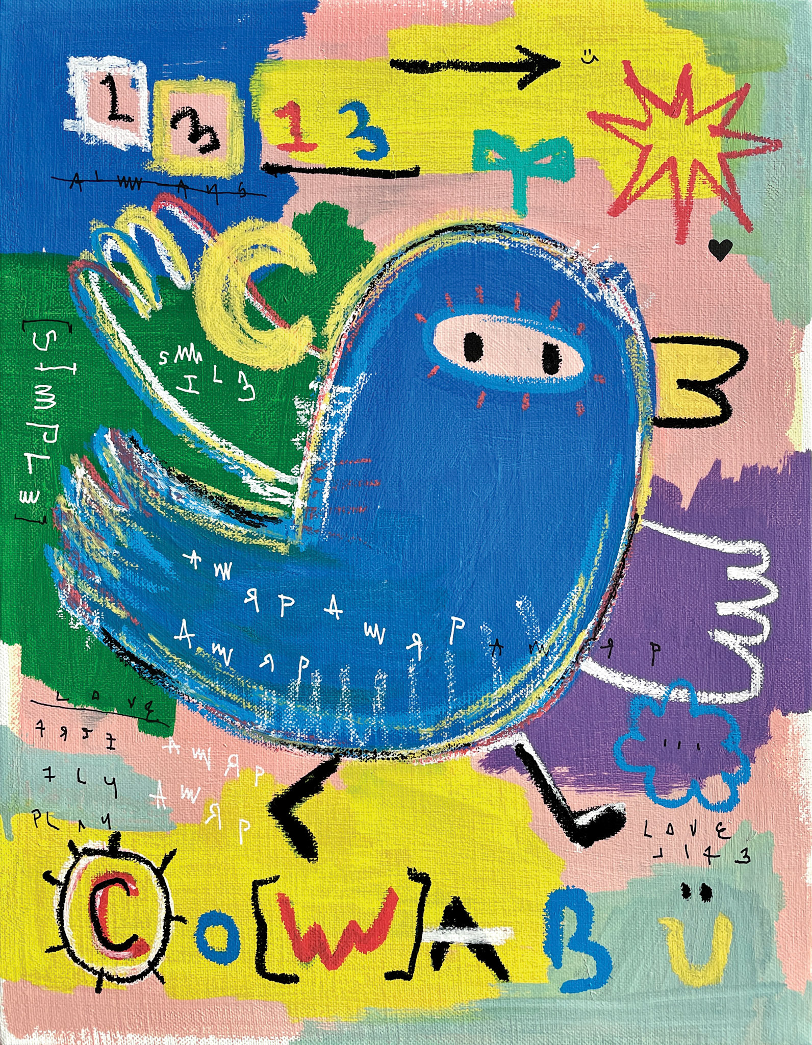 [1313-COWABU] 40.9 x 31.8 cm (6F) Acrylic, oil paint-stick, acrylic marker on canvas 2022