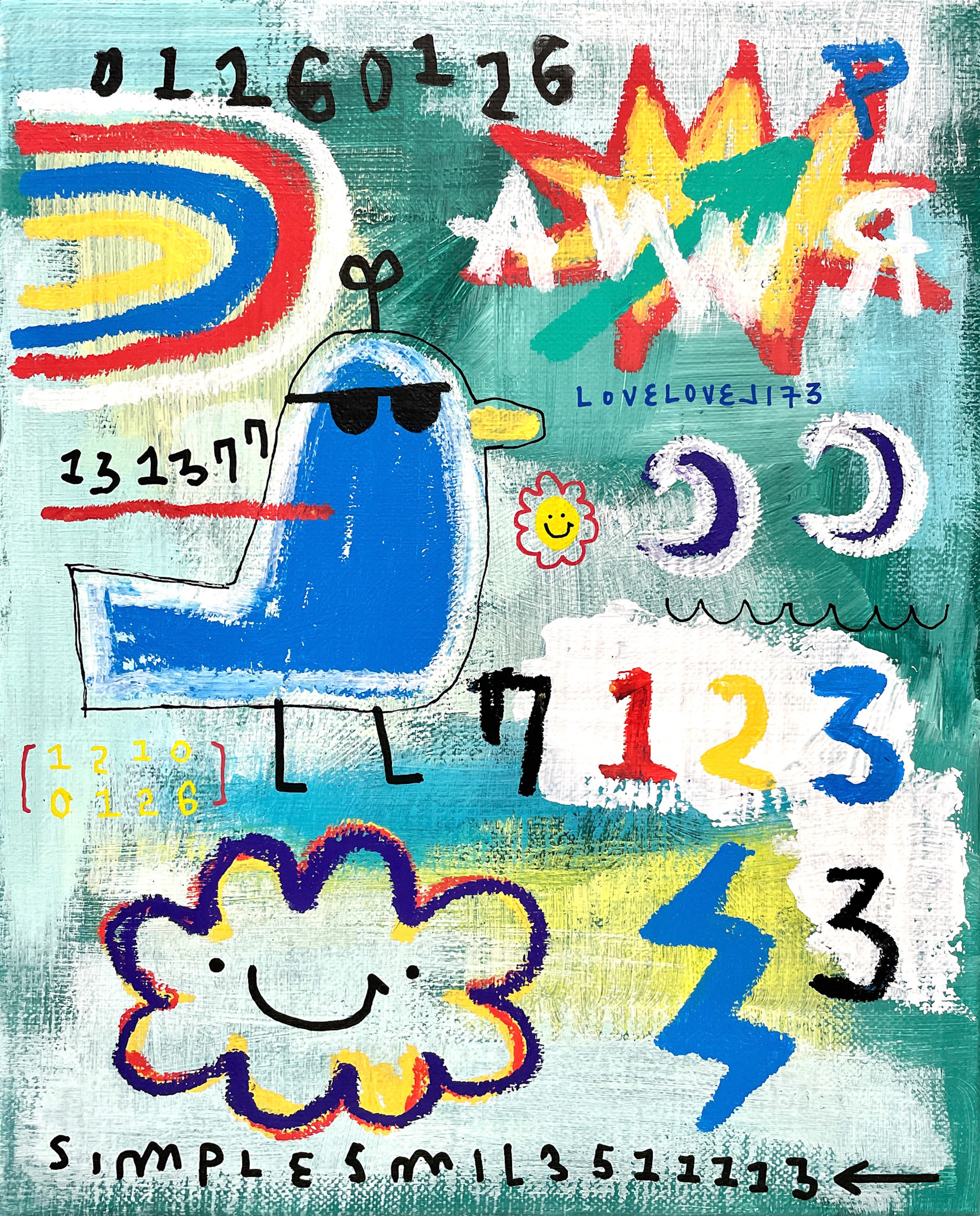 [여름엔 역시-4] 27.3 x 22.0 cm (3F) Acrylic, oil paint-stick, acrylic marker on canvas 2022