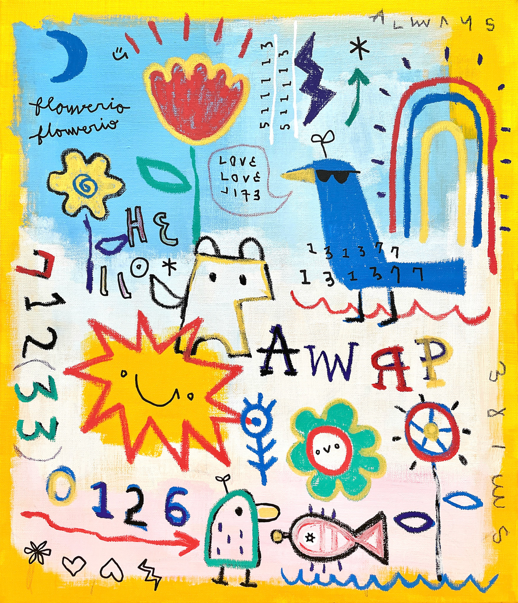 [여름방학2022-4] 53.0 x 45.5 cm (10F) Acrylic, oil paint-stick, acrylic marker, wax pastel on canvas 2022