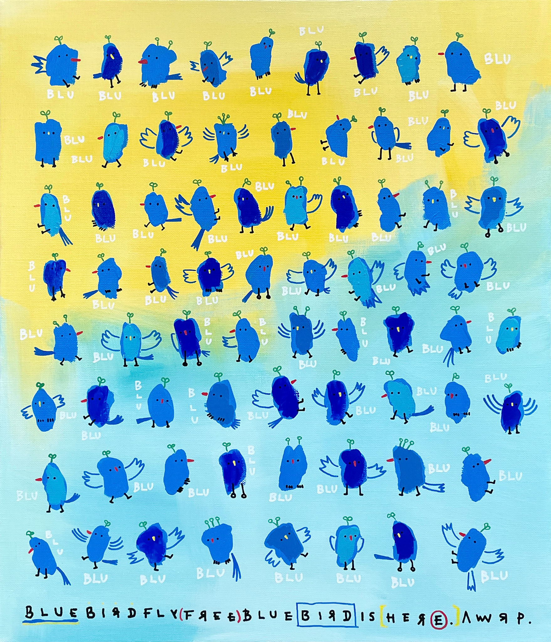 [ALL BLU] 53.0 x 45.5 cm (10F) Acrylic, oil paint-stick, oil marker on canvas 2023