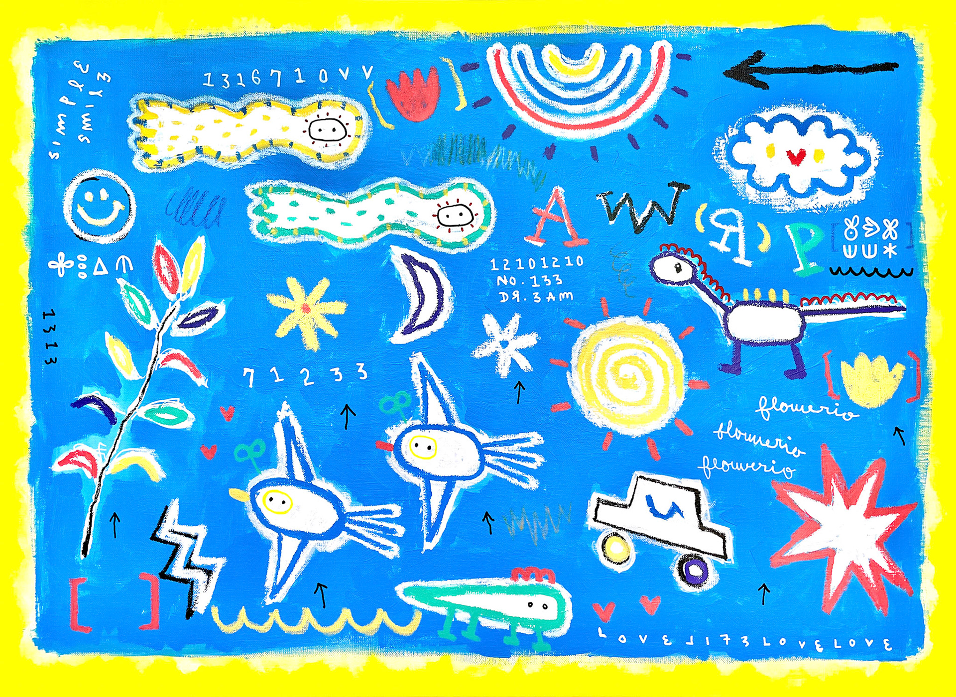 [파랑날] 53.0 x 72.7 cm (20P) Acrylic, oil paint-stick, acrylic marker, wax pastel on canvas 2022