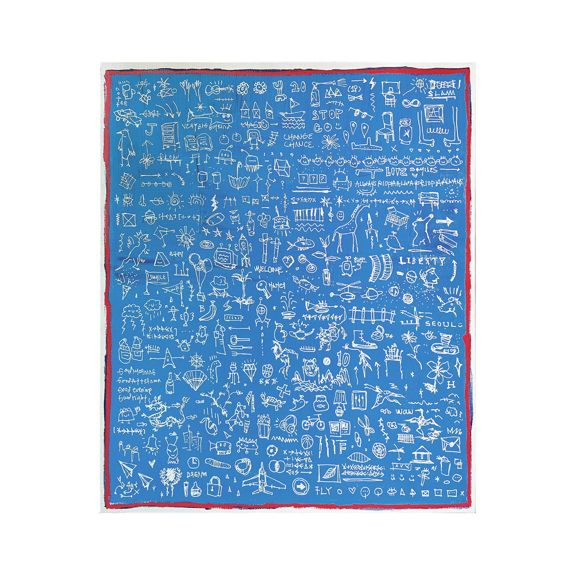 RIOPIA Collection - With The Blue — Acrylic, acrylic marker, solid paint marker on canvas. 72.7 x 60.6 cm. 2021.