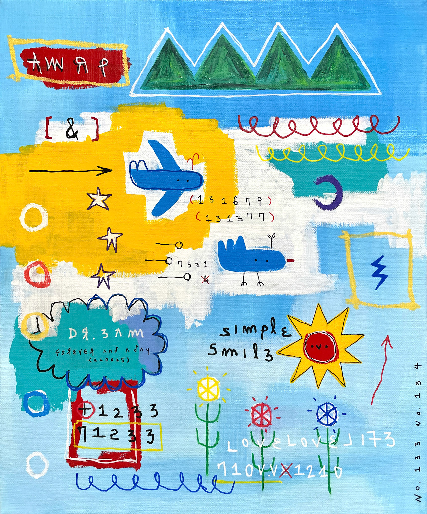 [꿈나무와 바람꽃] 45.5 x 37.9 cm (8F) Acrylic, oil paint-stick, acrylic marker on canvas 2022