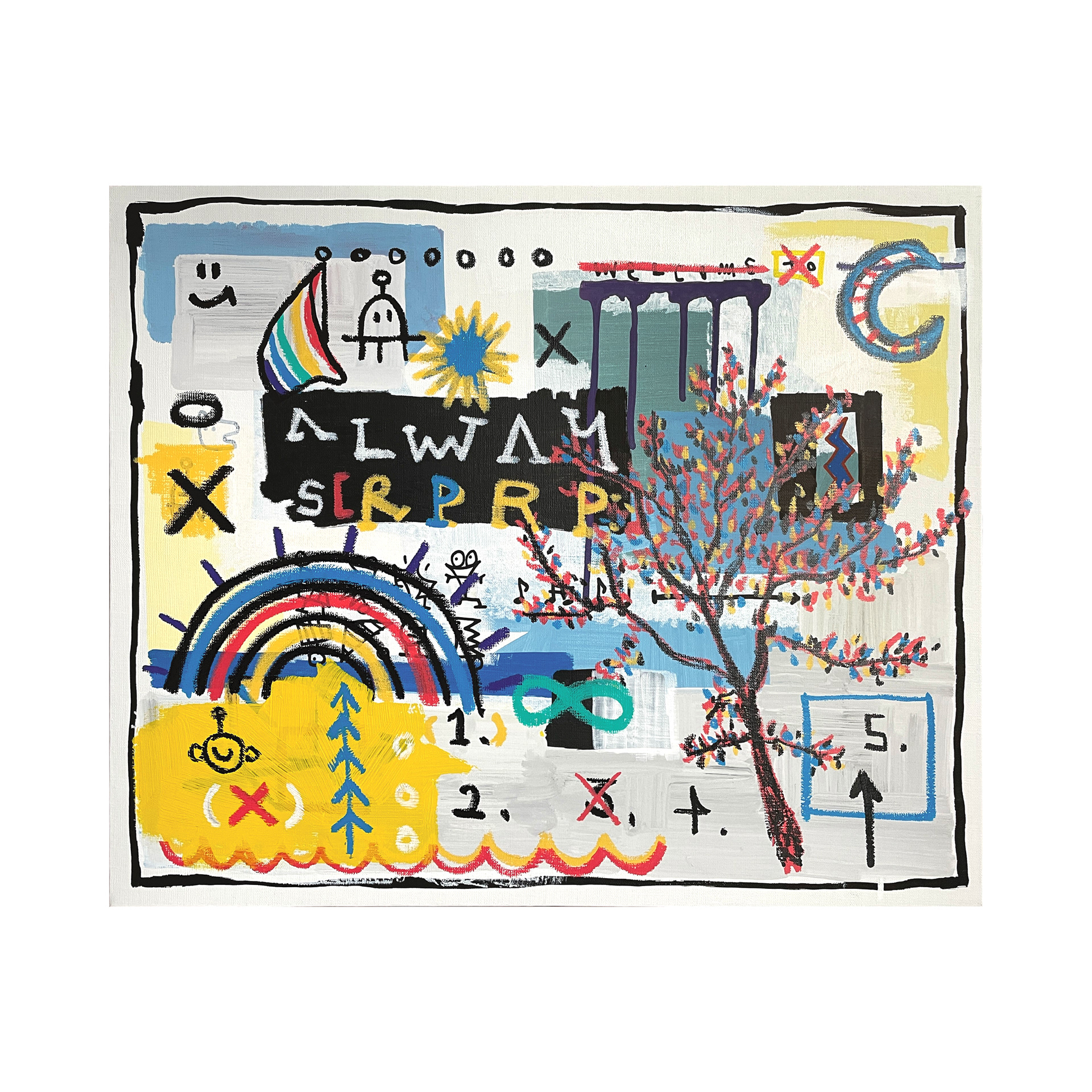 G infinity — Acrylic, acrylic marker, solid paint marker on canvas. 50 x 60.6 cm. 2021.