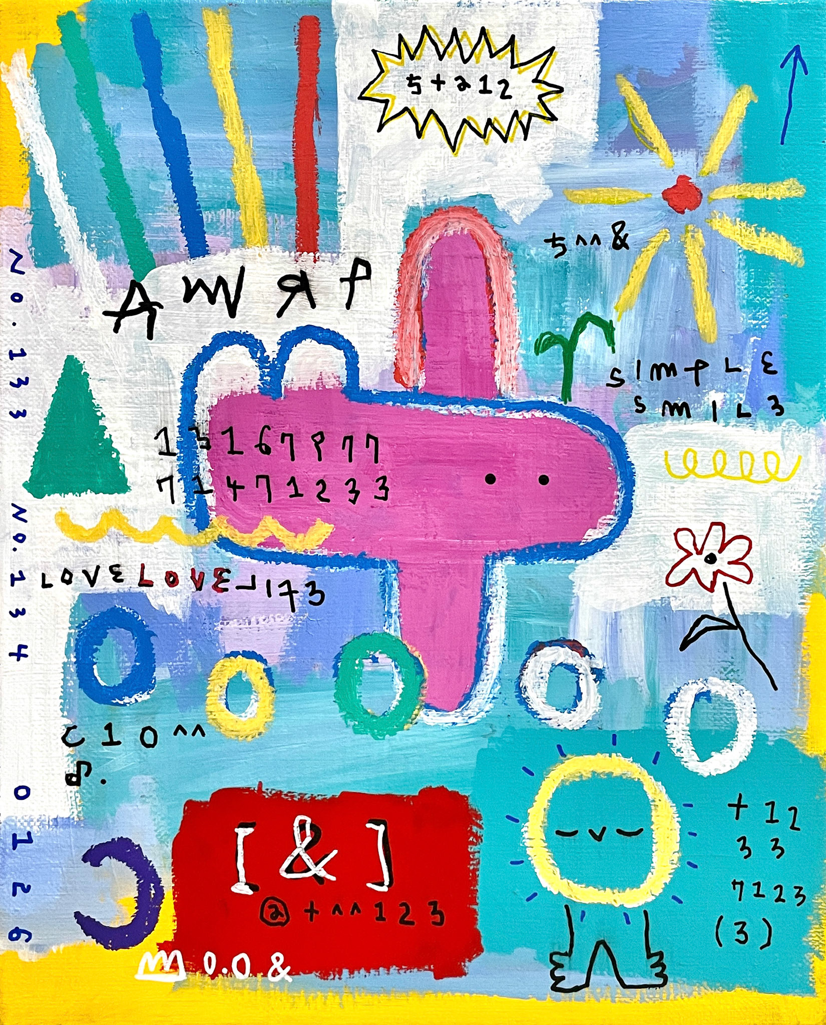 [나는 고래 미소 나무-1] 27.3 x 22.0 cm (3F) Acrylic, oil paint-stick, acrylic marker on canvas 2022