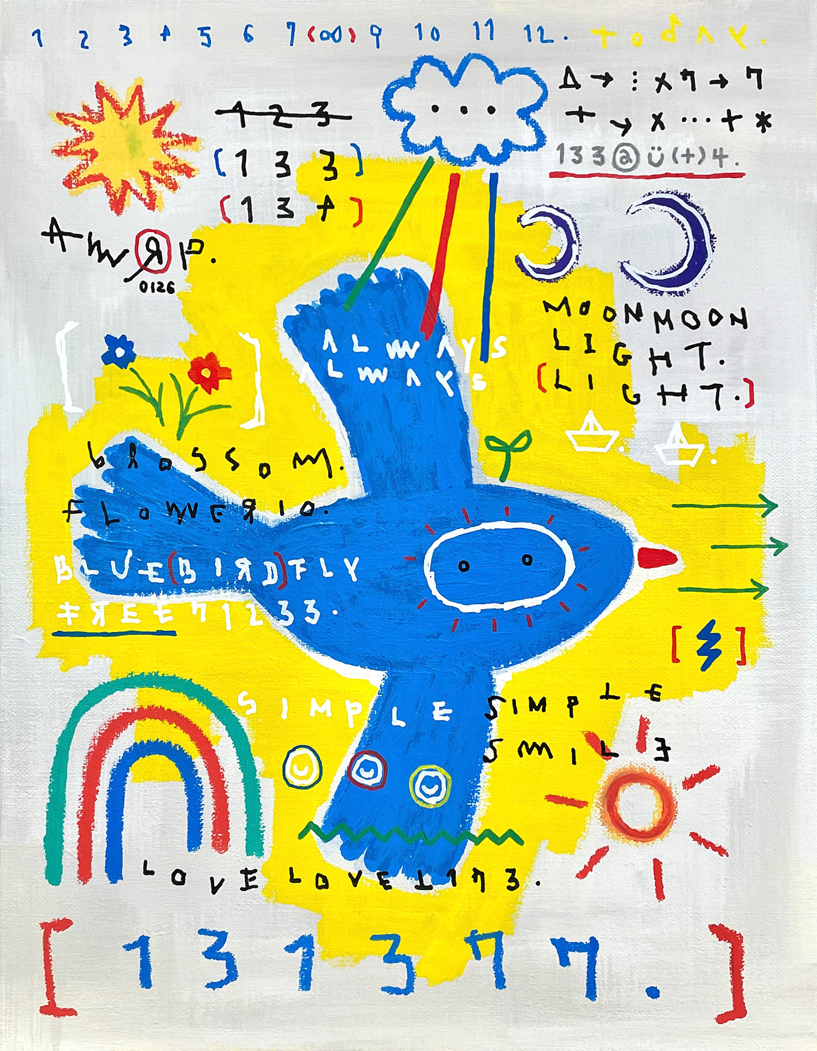 [131377.] 40.9 x 31.8 (6F) Acrylic, oil paint-stick, oil marker on canvas 2023