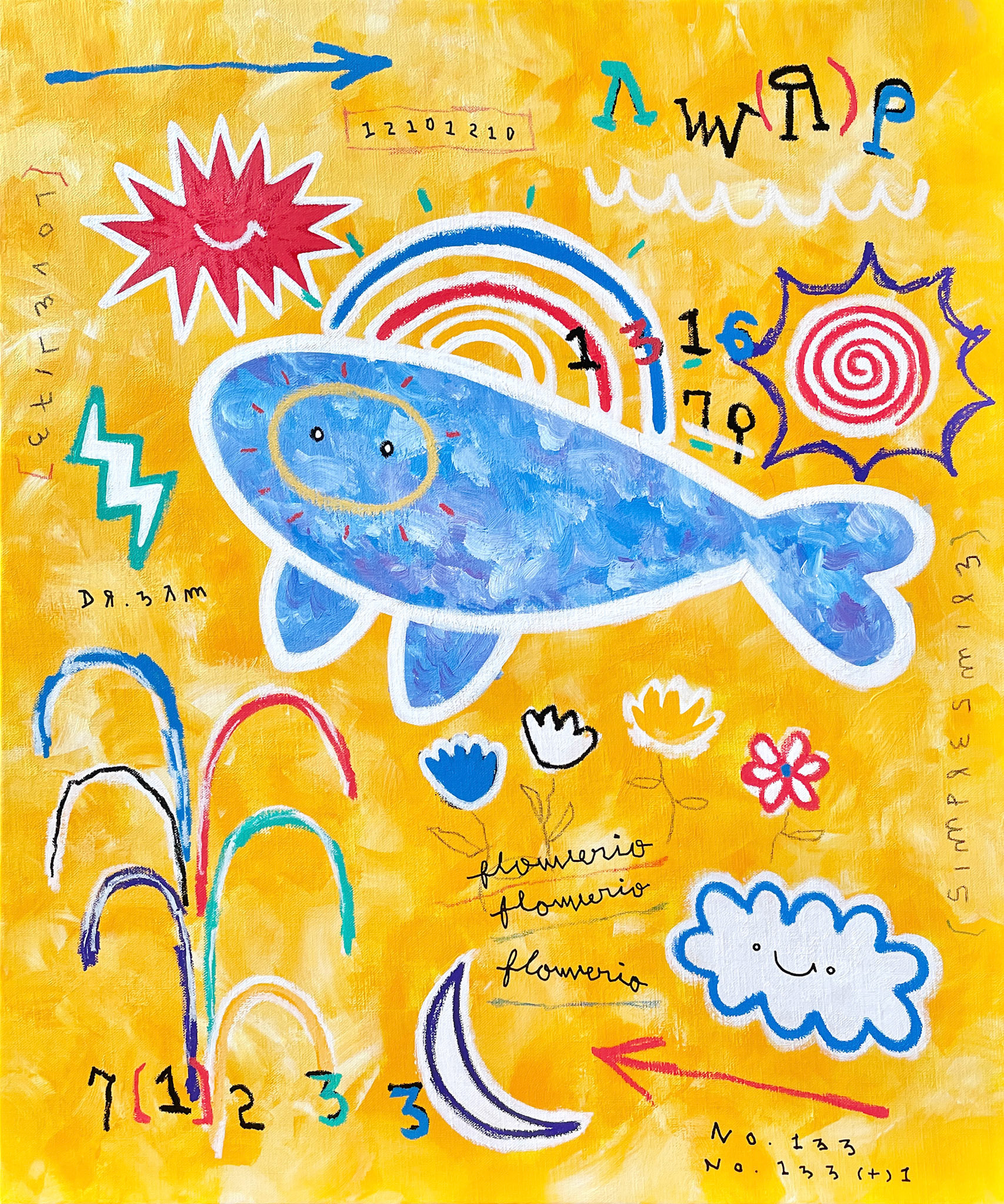 [무지개 날개] 72.7 x 60.6 cm (20F) Acrylic, oil paint-stick, acrylic marker, wax pastel on canvas 2022