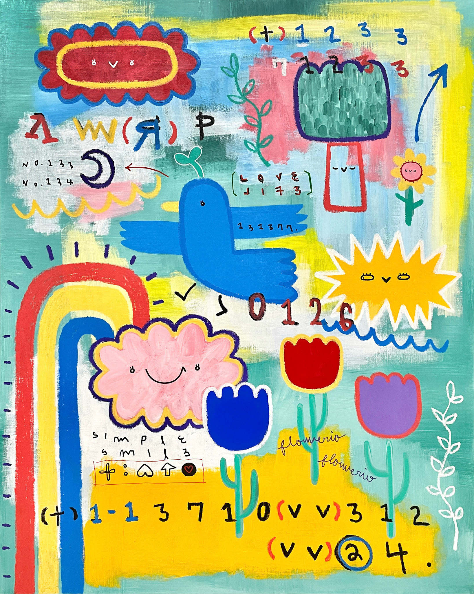 [무지개폭포구름에서] 90.9 x 72.7 cm (30F) Acrylic, oil paint-stick, acrylic marker on canvas 2022