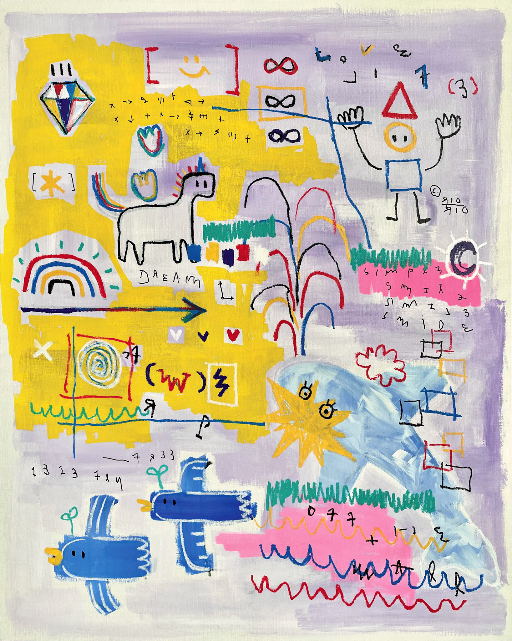 [Off The Wall] 90.9 x 72.7 cm (30F) Acrylic, oil paint-stick, acrylic-marker on canvas 2022