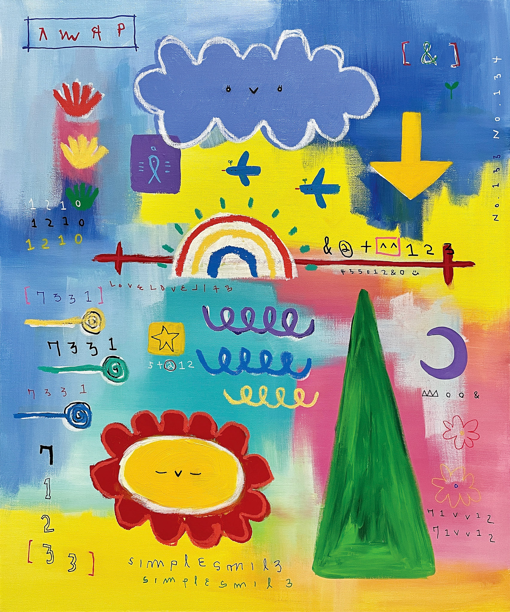 [가까워 오는 계절과 멀어져 가는 계절 사이] 72.7 x 60.6 cm (20F) Acrylic, oil paint-stick, acrylic marker on canvas 2022