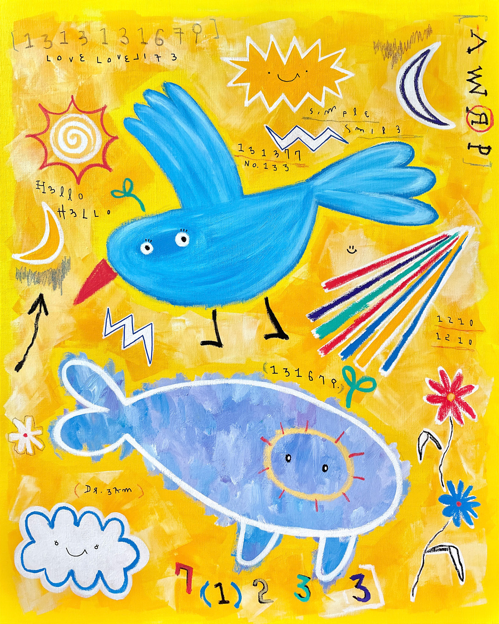 [만나서 반갑습니다] 90.9 x 72.7 cm (30F) Acrylic, oil paint-stick, acrylic marker, wax pastel on canvas 2022