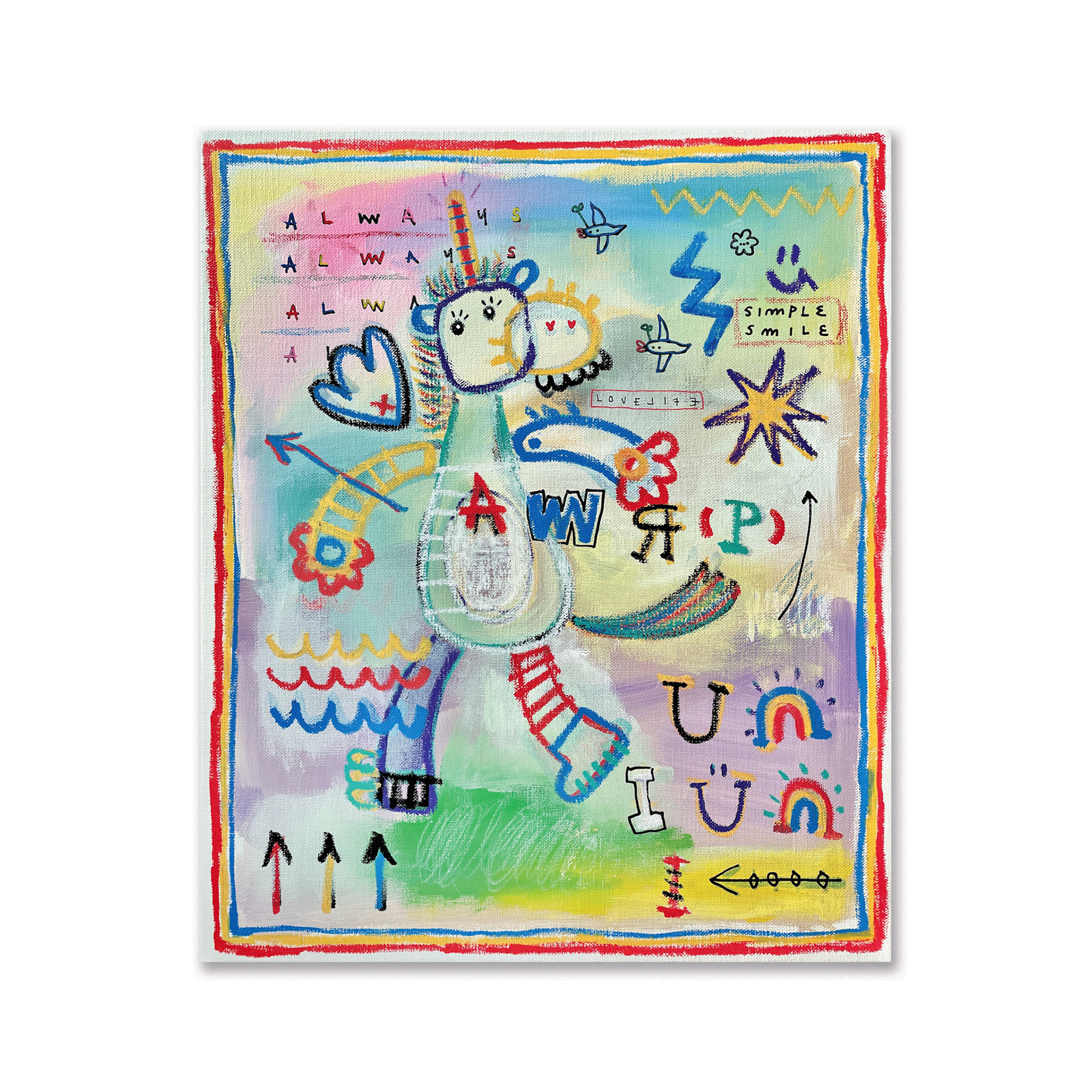 [Walking Uni] 45.5 x 37.9 cm (8F) Acrylic, oil paint-stick, acrylic marker, wax pastel on canvas 2022