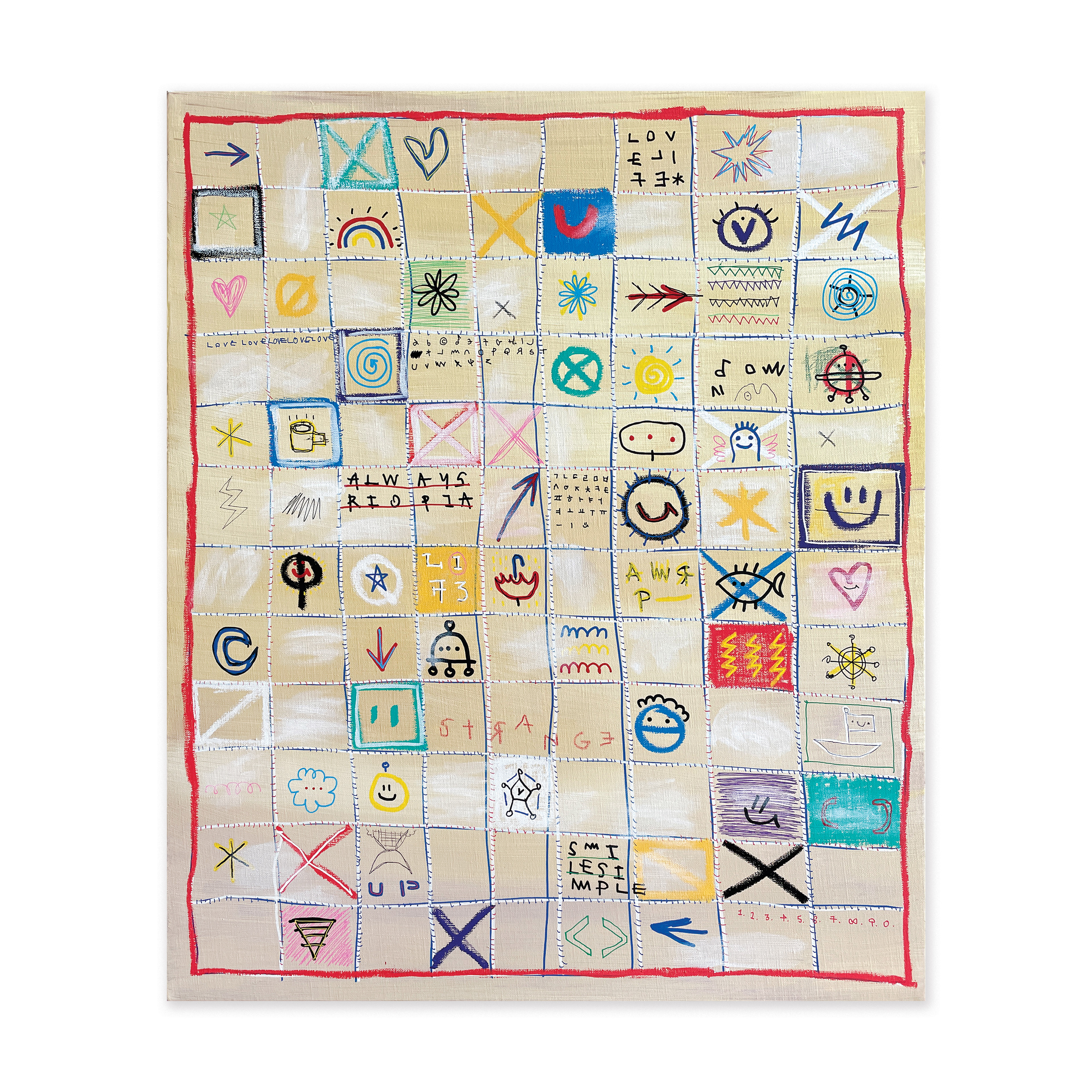 RIOPIA Table - Strange — Acrylic, acrylic marker, solid paint marker, wax pastel, ball pen on canvas. 72.7 x 60.6 cm. 2021.