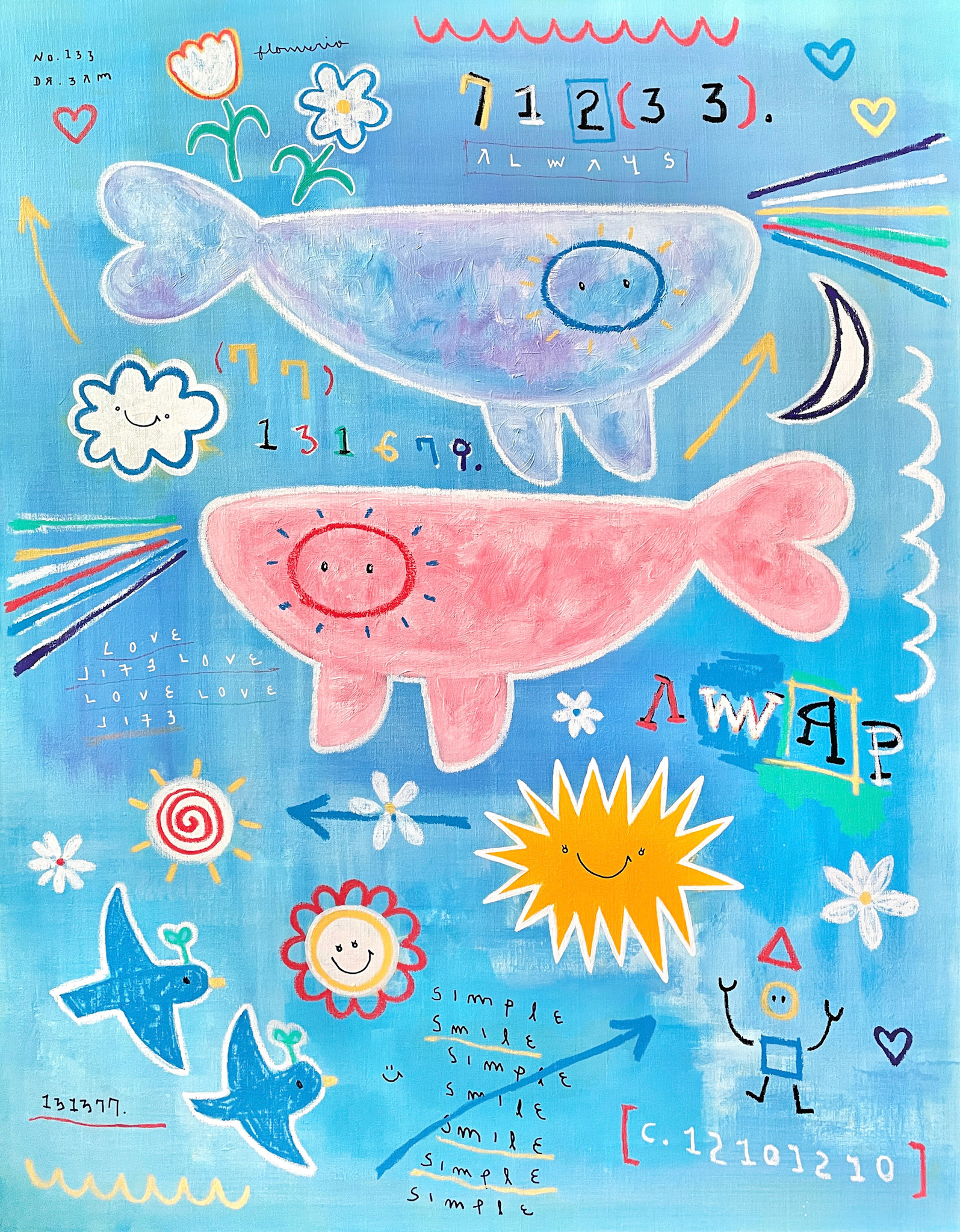 [무지개탐험] 116.8 x 91.0 cm (50F) Acrylic, oil paint-stick, acrylic marker, wax pastel on canvas 2022
