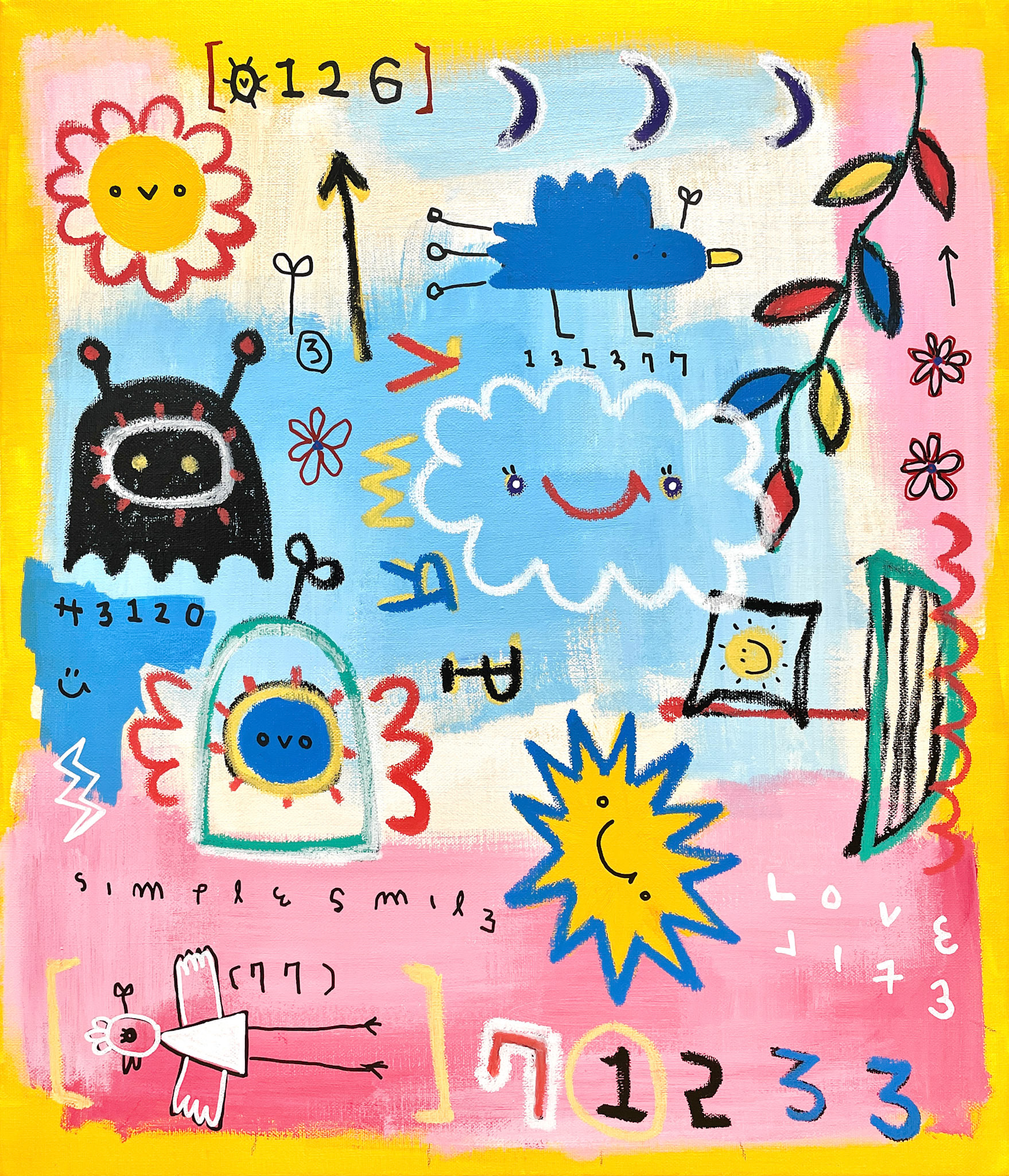 [여름방학2022-1] 53.0 x 45.5 cm (10F) Acrylic, oil paint-stick, acrylic marker on canvas 2022