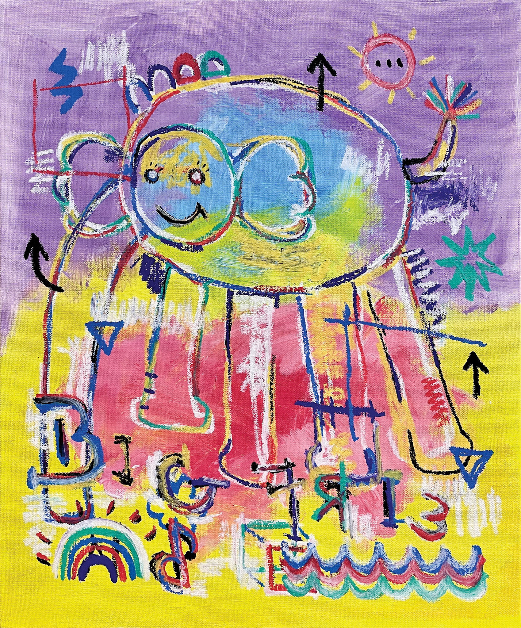 [Big Friend] 45.5 x 37.9 cm (8F) Acrylic, oil paint-stick, acrylic marker on canvas 2022