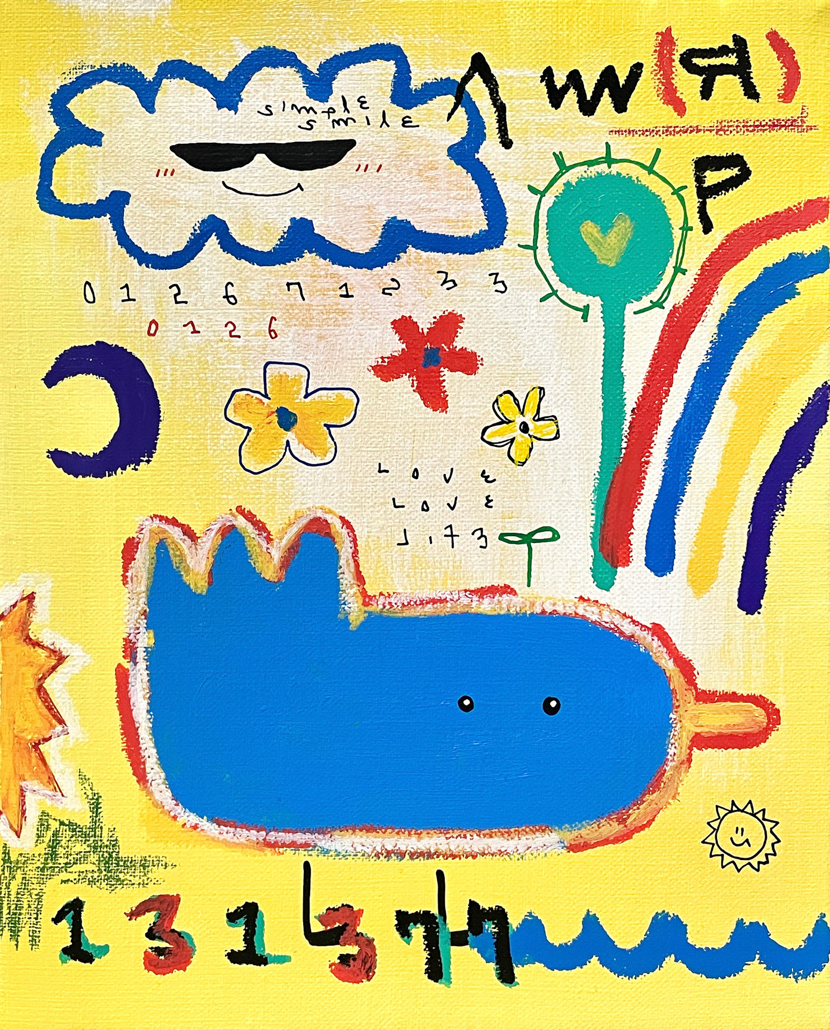 [파랑새1313 202208-2] 27.3 x 22.0 cm (3F) Acrylic, oil paint-stick, acrylic marker on canvas 2022