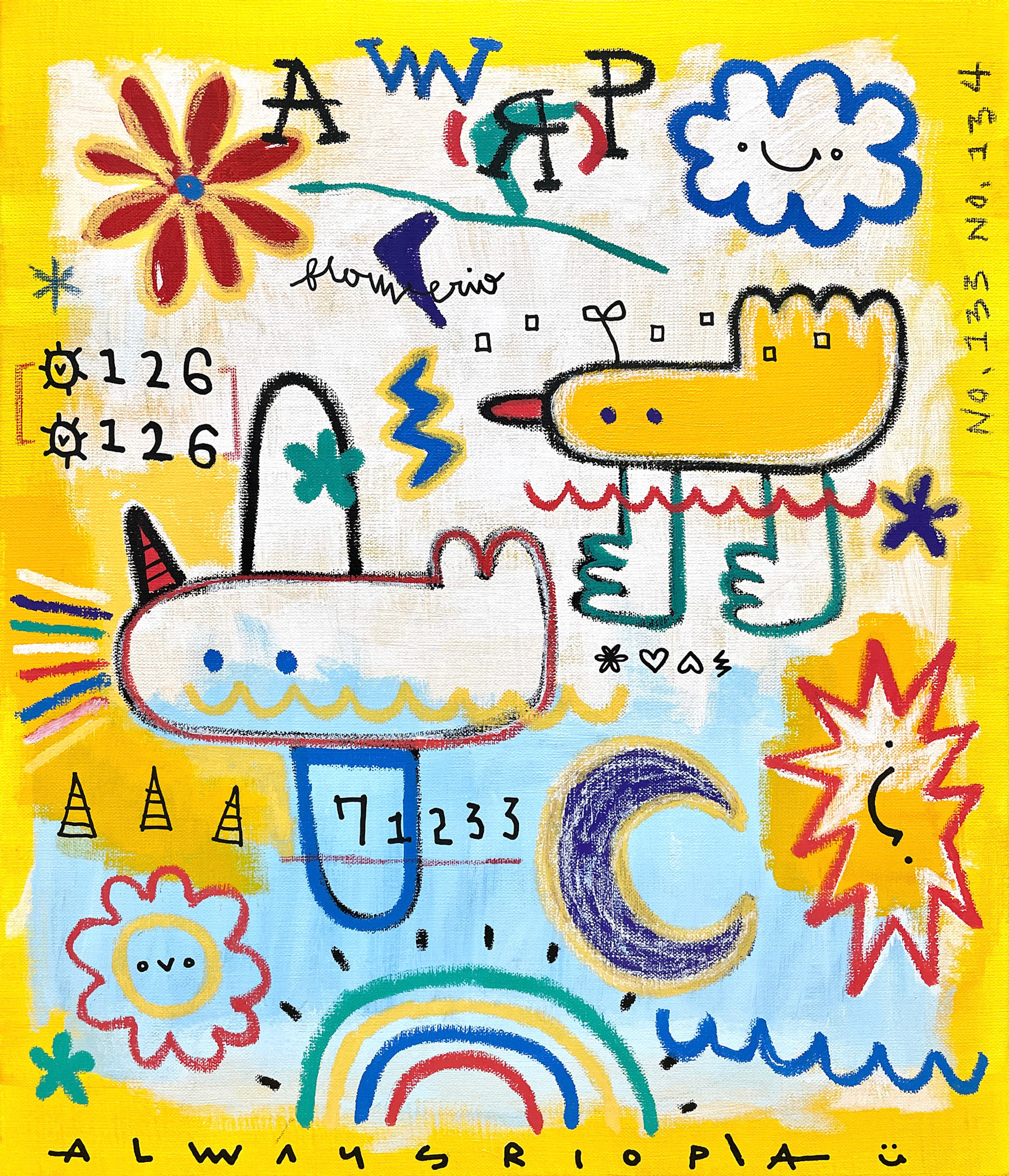 [여름방학2022-2] 53.0 x 45.5 cm (10F) Acrylic, oil paint-stick, acrylic marker, wax pastel on canvas 2022