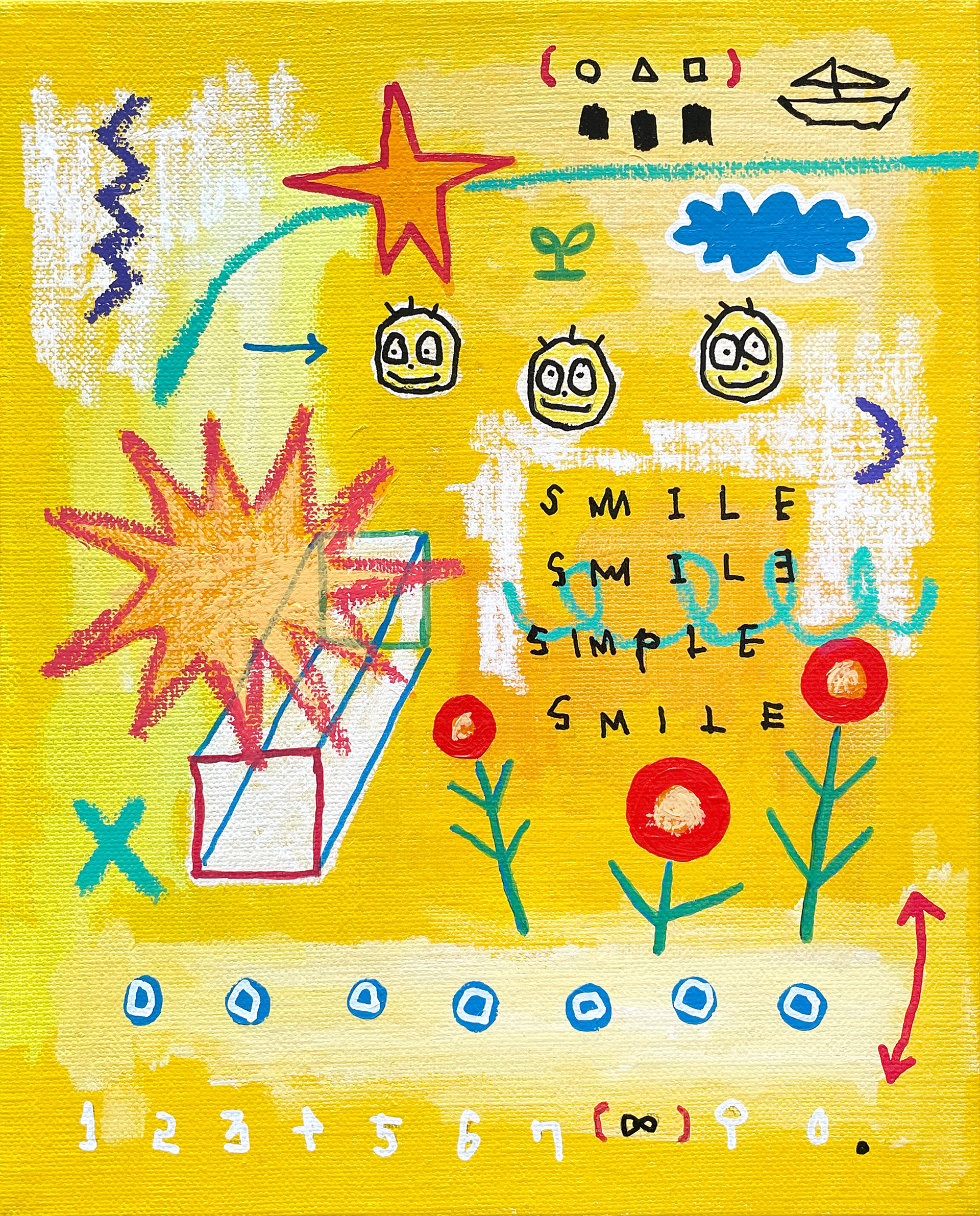 [(8)] 27.3 x 22 cm (3F) Acrylic, oil paint-stick, oil marker on canvas 2023