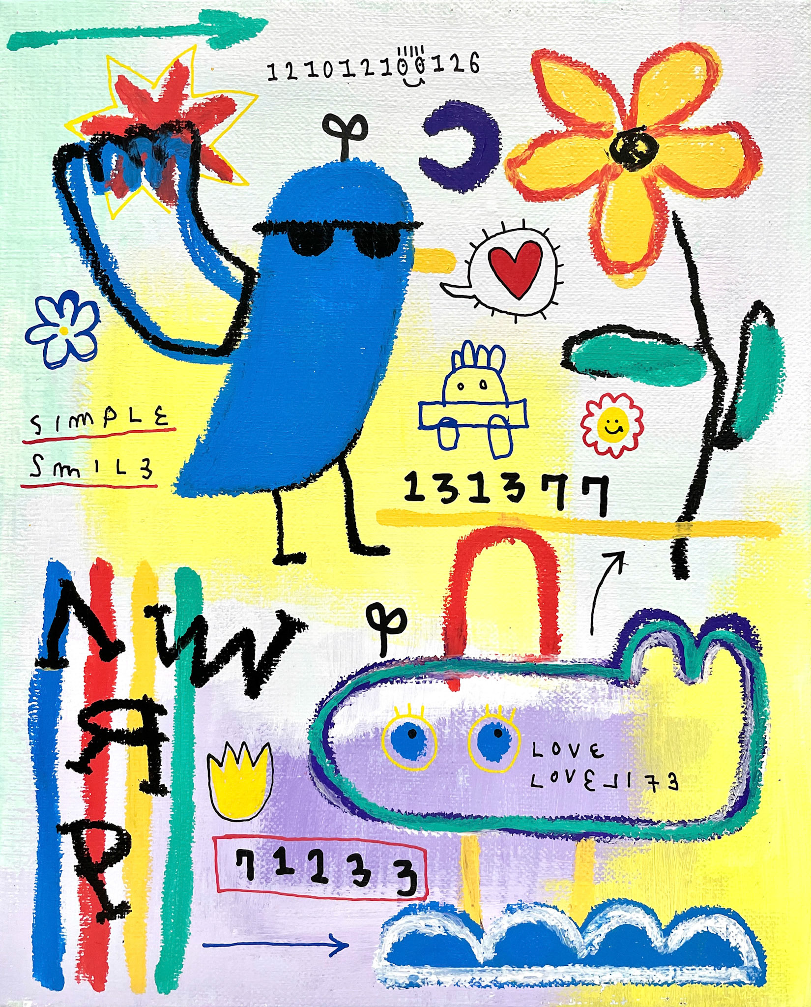 [여름엔 역시-1] 27.3 x 22.0 cm (3F) Acrylic, oil paint-stick, acrylic marker on canvas 2022