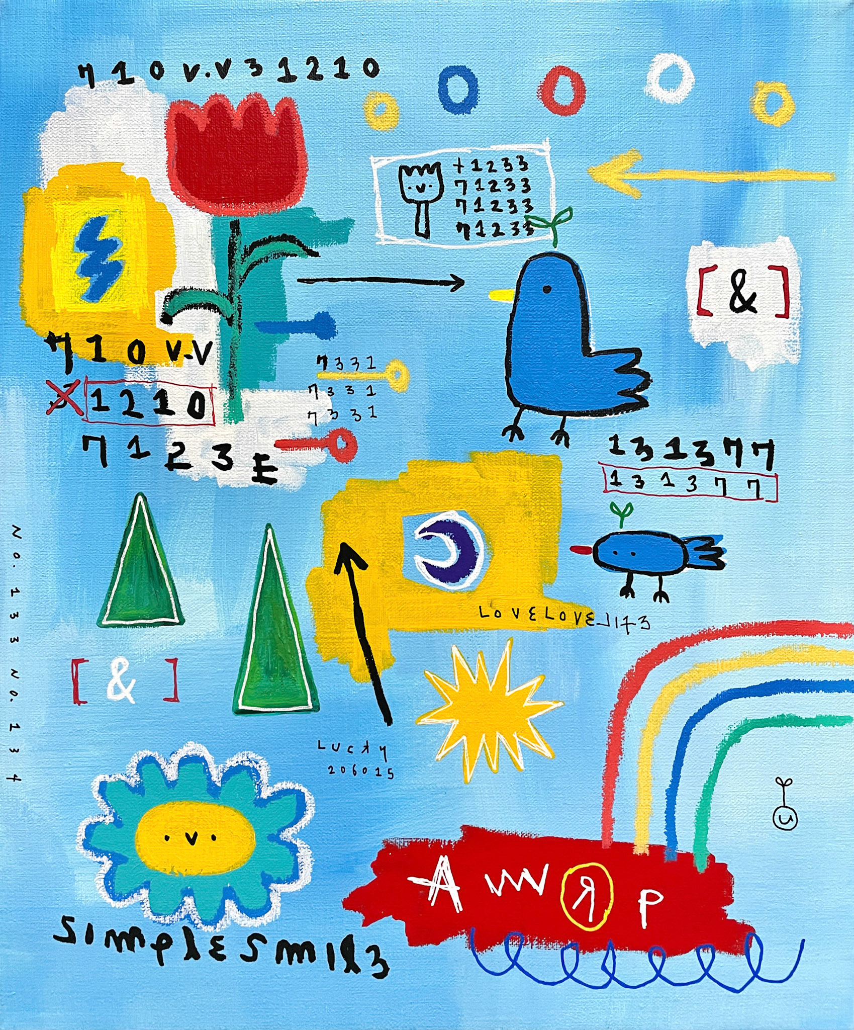 [꽃 보는 마음] 45.5 x 37.9 cm (8F) Acrylic, oil paint-stick, acrylic marker on canvas 2022